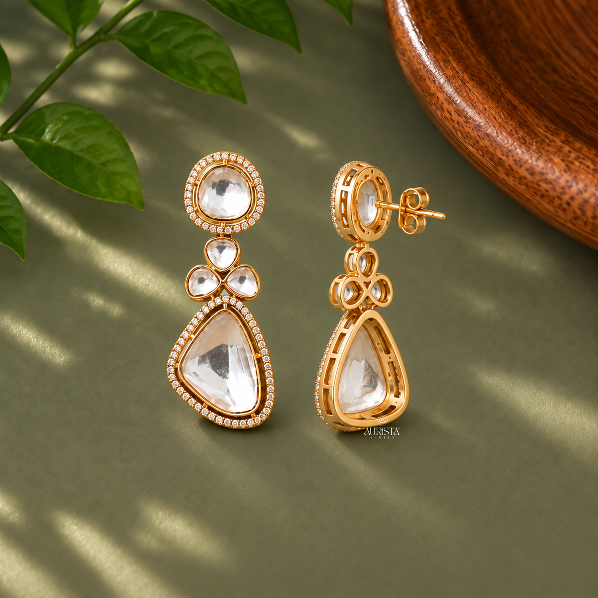 Traditional Polki Tiered Chandelier Earrings Lab Grown in Diamond Festive