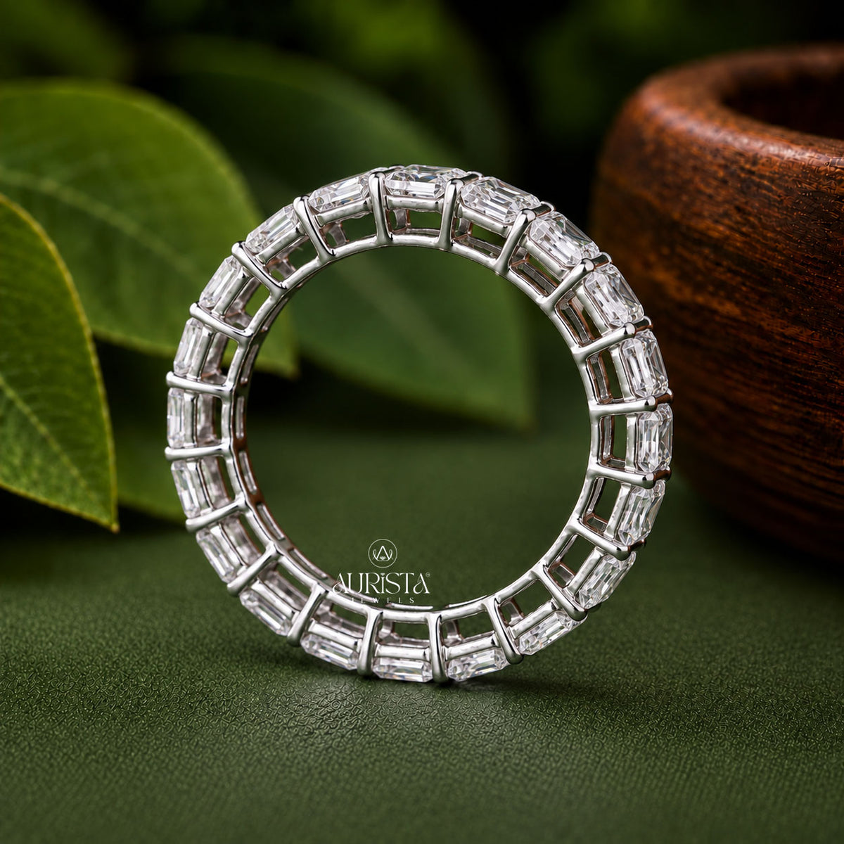 Emerald Cut Lab Grown Diamond Eternity Band, Full Circle Stackable Wedding Ring