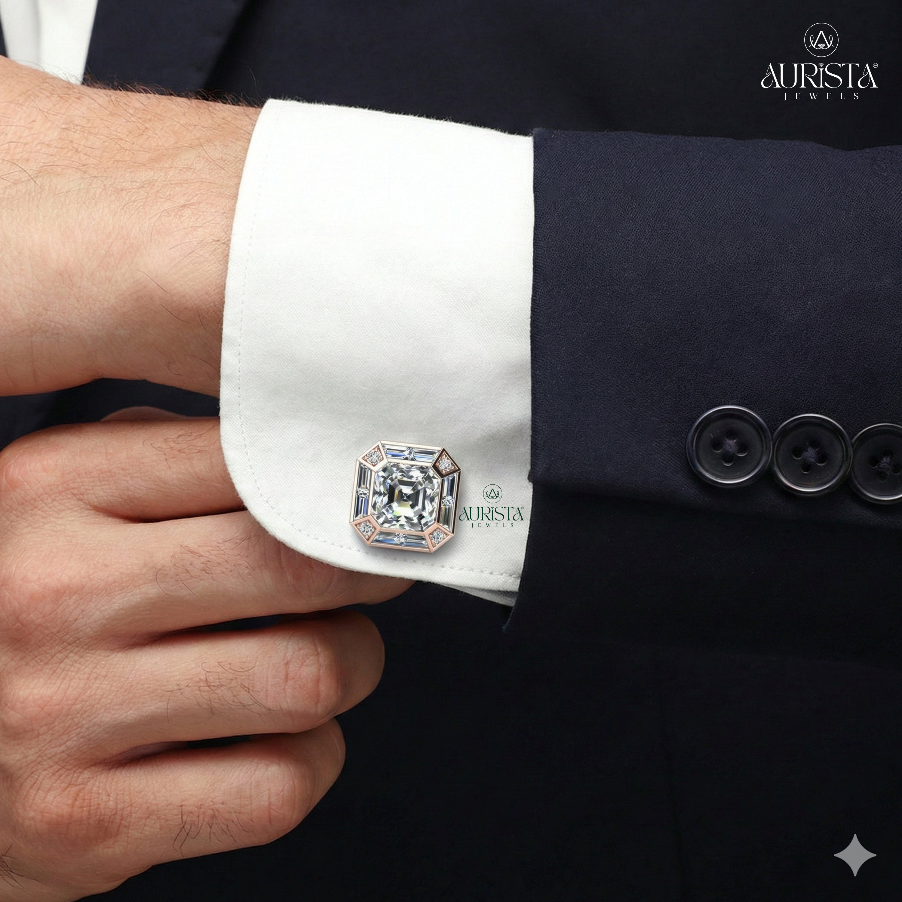 Polished Diamond Cufflinks for Men