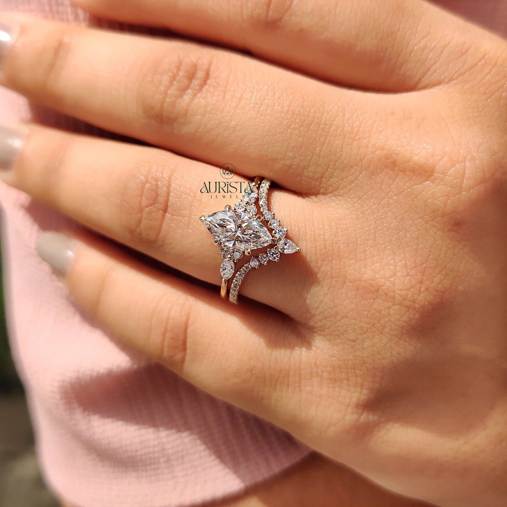 Celestia Marquise Diamond Bridal Set with Royal Pave Sparkle