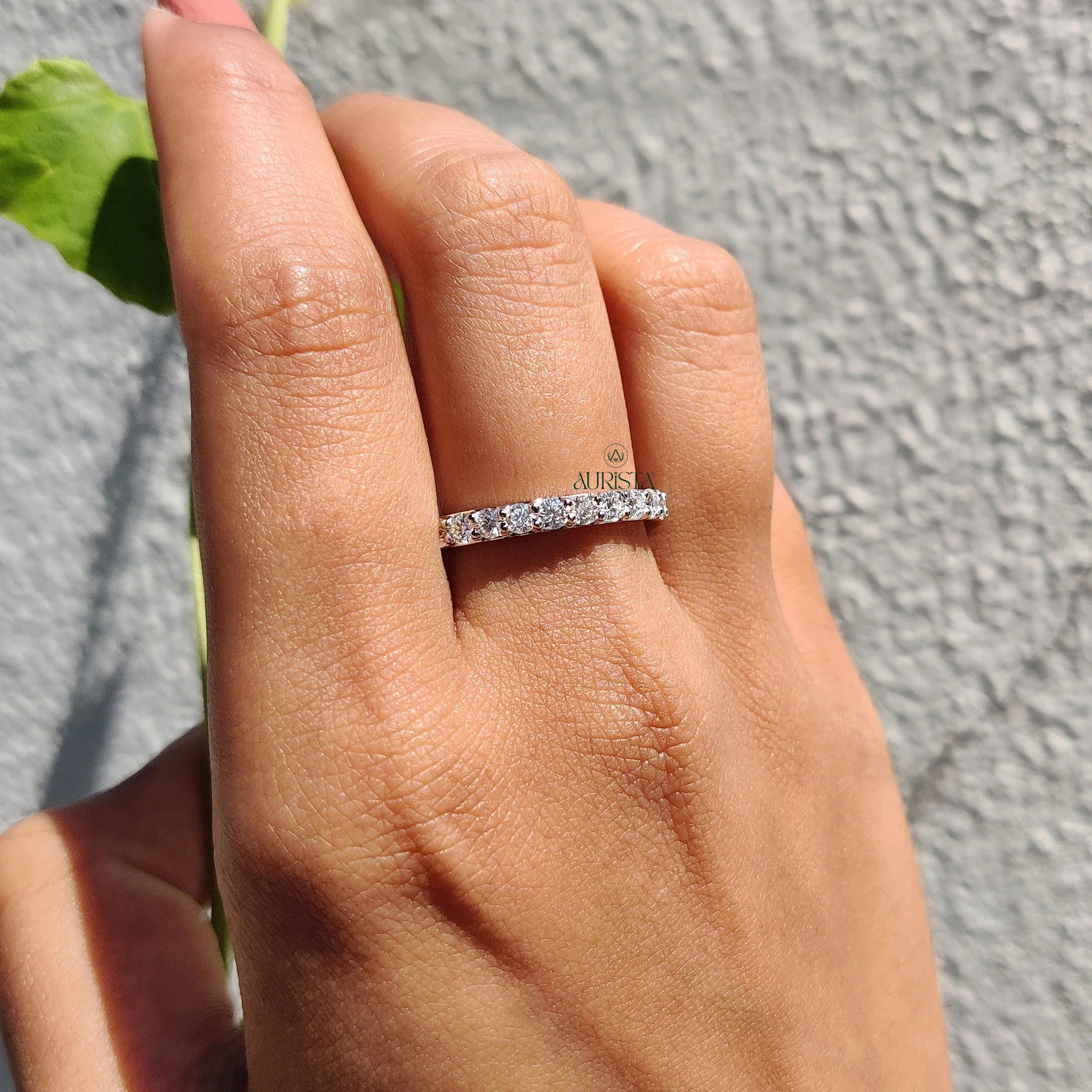 Round Cut Moissanite Diamond Full Eternity Band Minimalist Stackable Wedding Ring