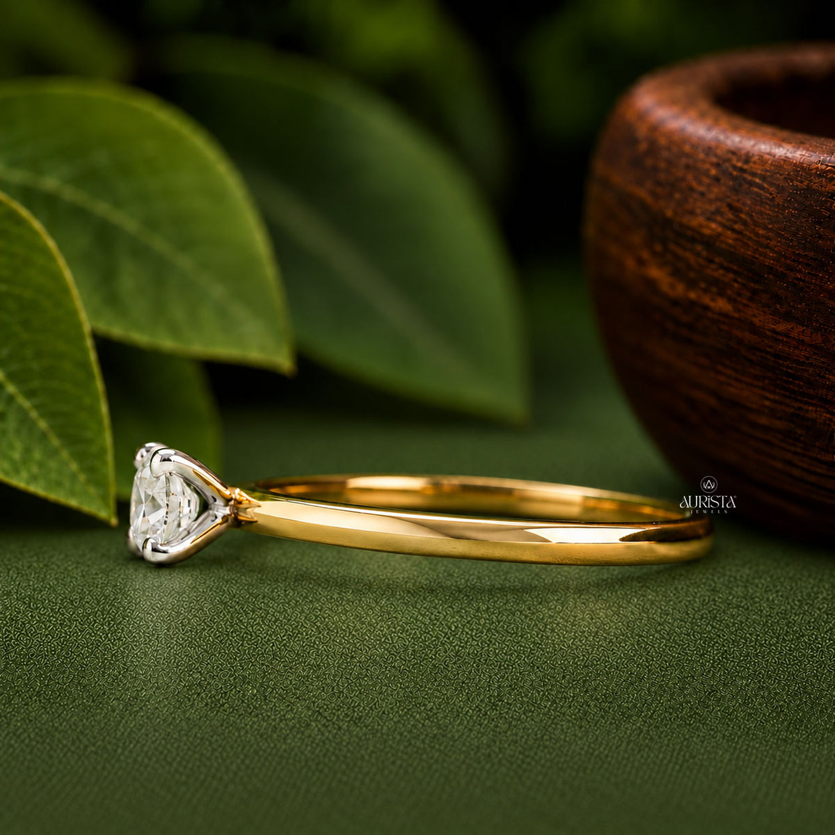 Round Cut Lab Grown Diamond Ring,Solitaire Band Minimalist Engagement Wedding Ring