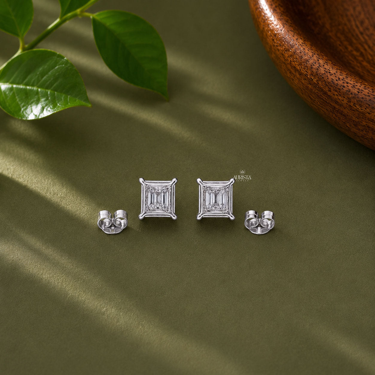 Princess Cut Moissanite Stud Earrings - 4 Prong Solitaire Sterling  Studs