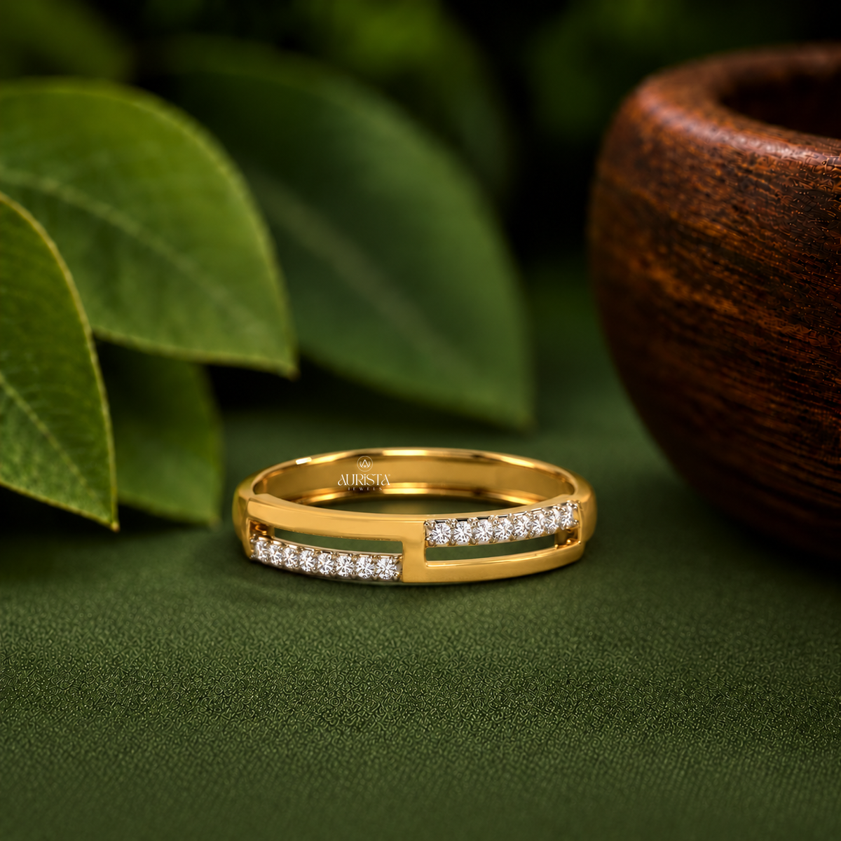Lab Grown Diamond Round Cut Minimalist Bypass Band Yellow Gold Modern Stackable Ring