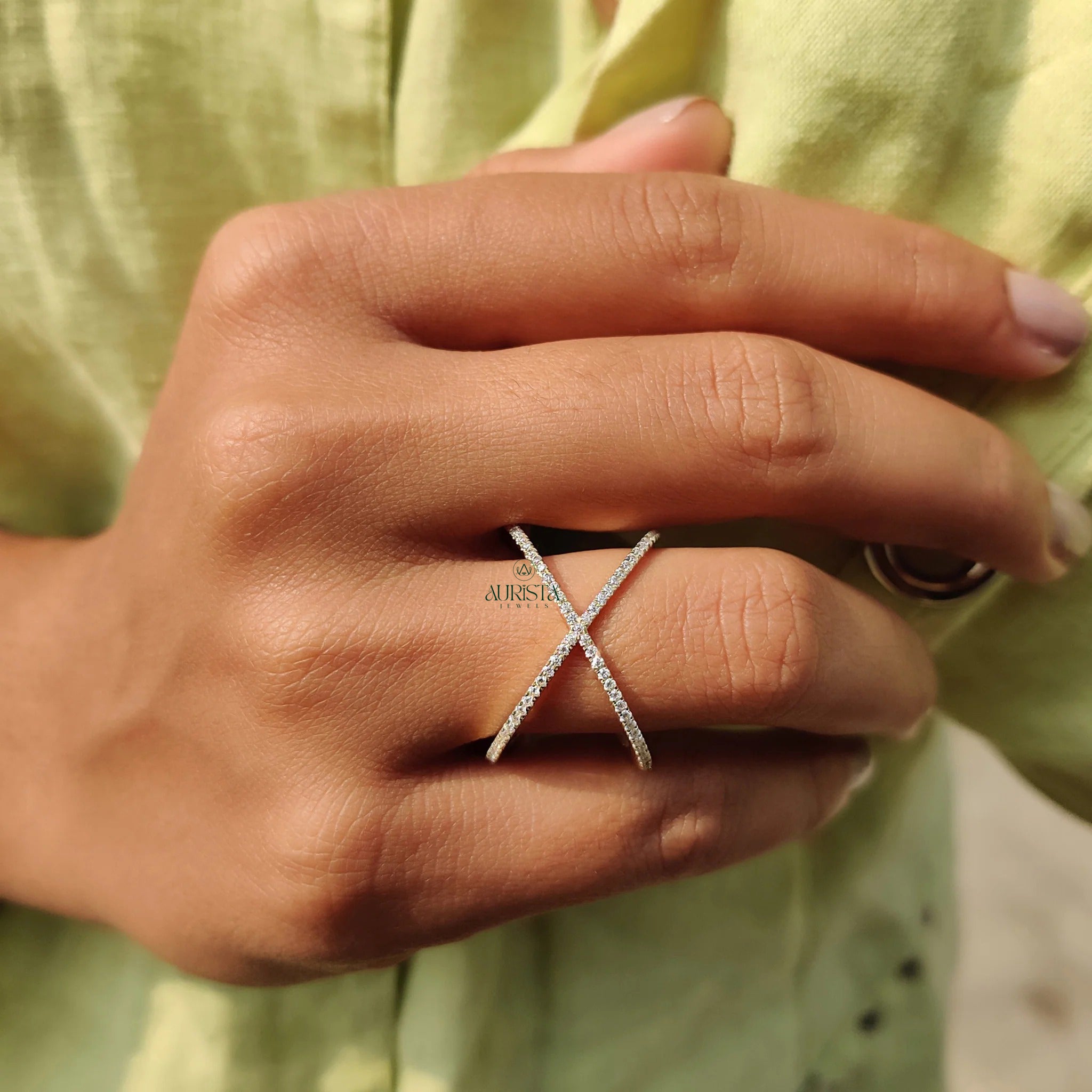 Moissanite Diamond Criss cross Band Modern Minimalist Stackable Gold Fashion Ring