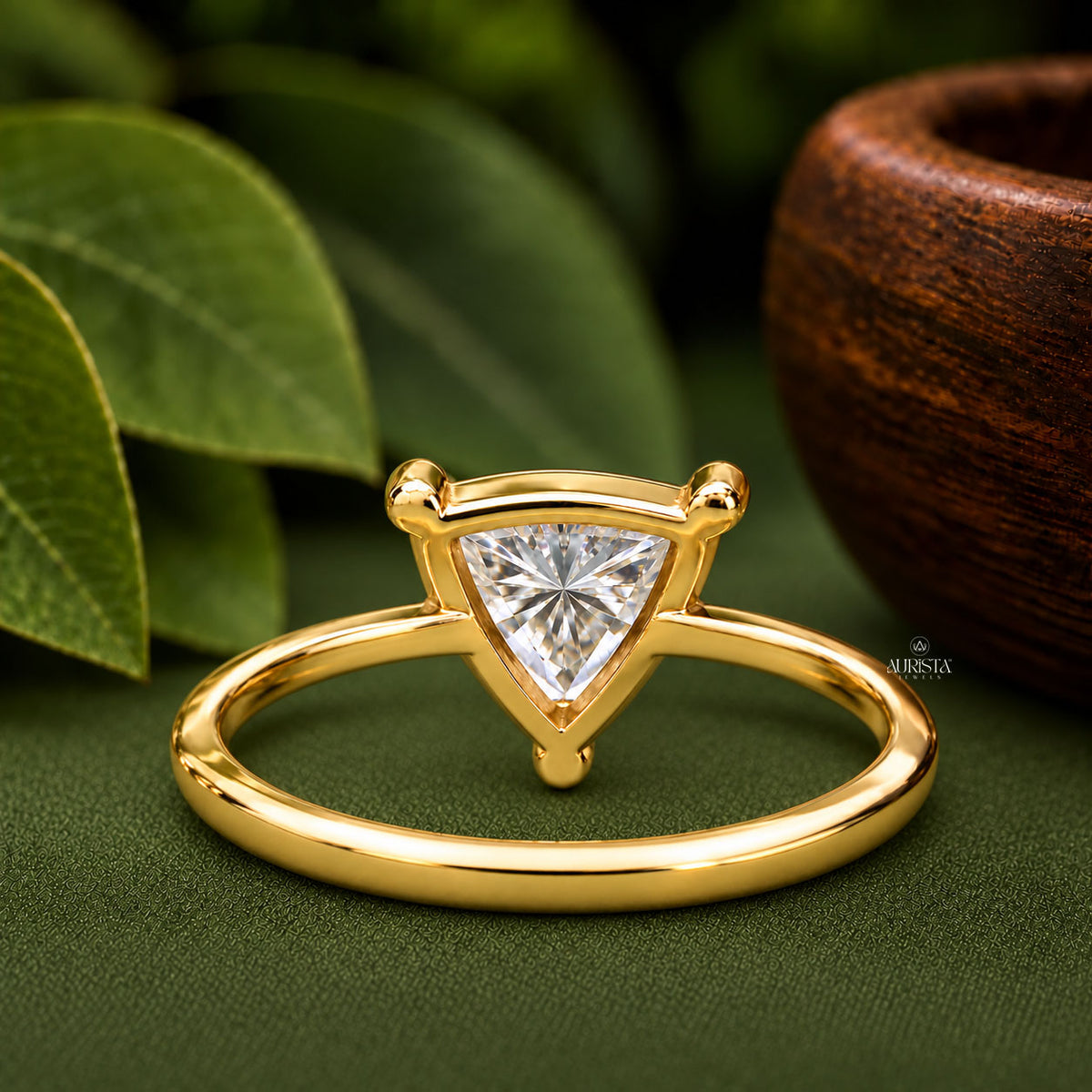 Trillion Cut Lab Grown Diamond Ring, Minimalist Engagement Wedding Ring Solitaire