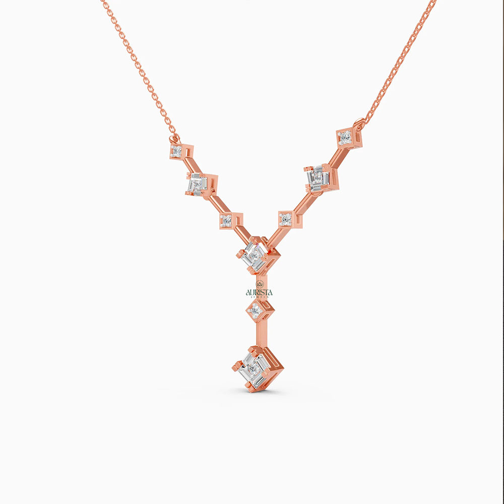 Elegant Rose Gold Moissanite Diamond Lariat Necklace Modern Geometric Jewelry Style