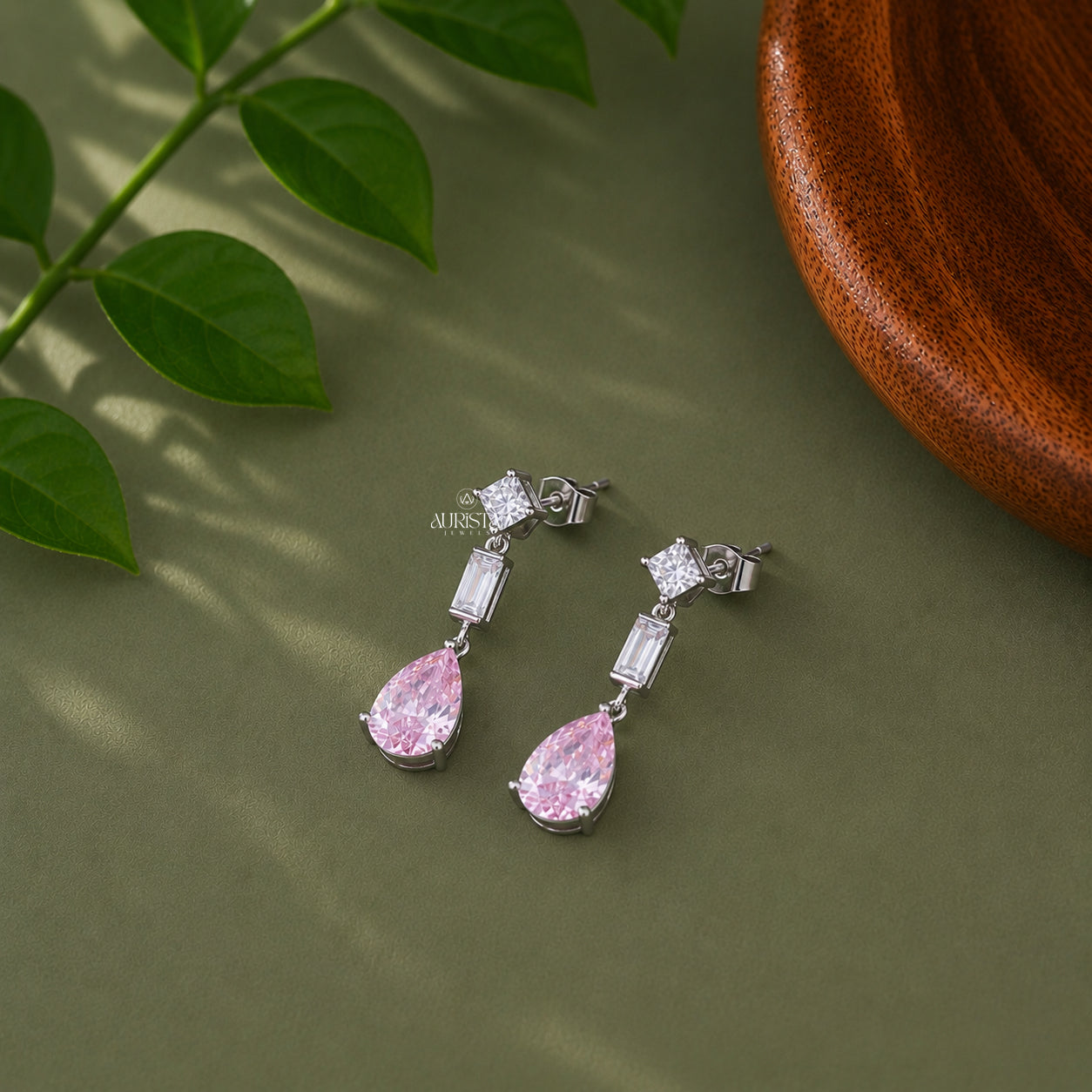 Pink Pear Cut Dangle Earrings Moissanite Modern Luxury Bridal Jewelry