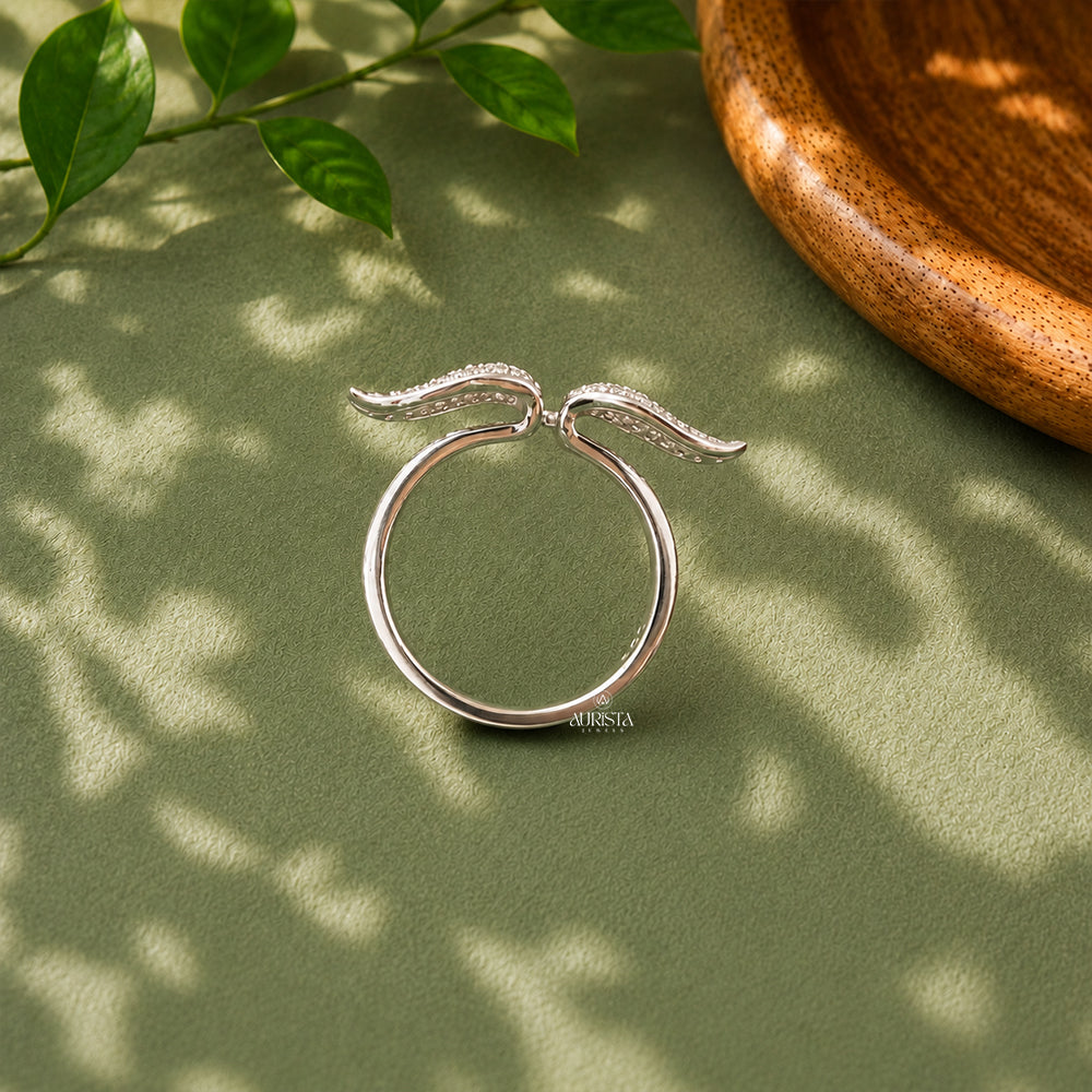 Angel Wing Moissanite Ring Round cut Statement Ring Minimalist Promise Ring Gift