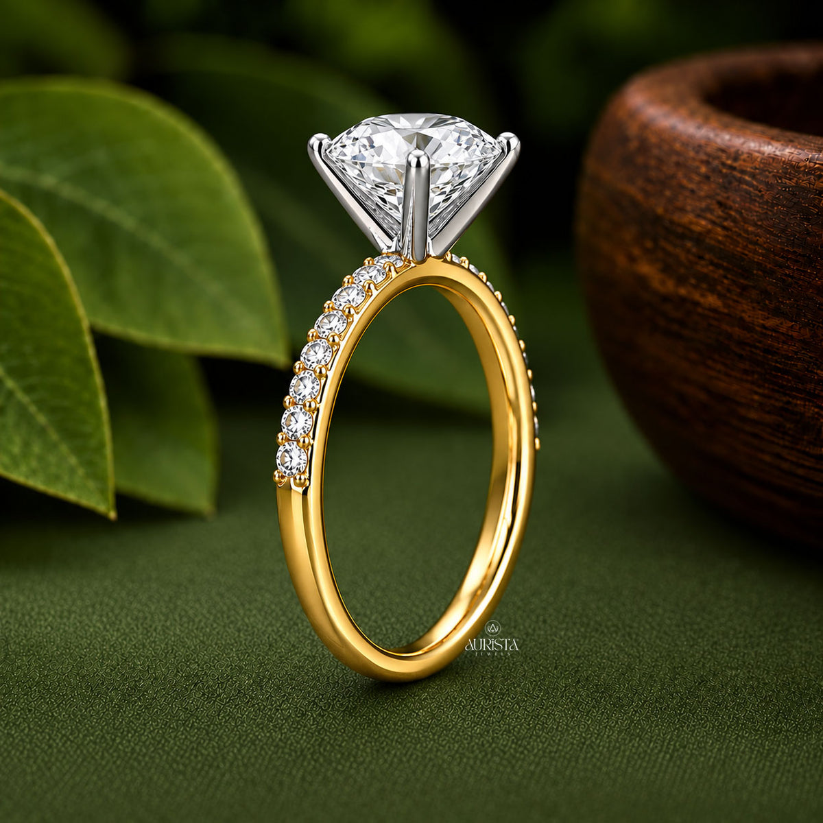 1 CT Round Lab Grown Diamond Engagement Ring Solitaire Ring With Side Stones