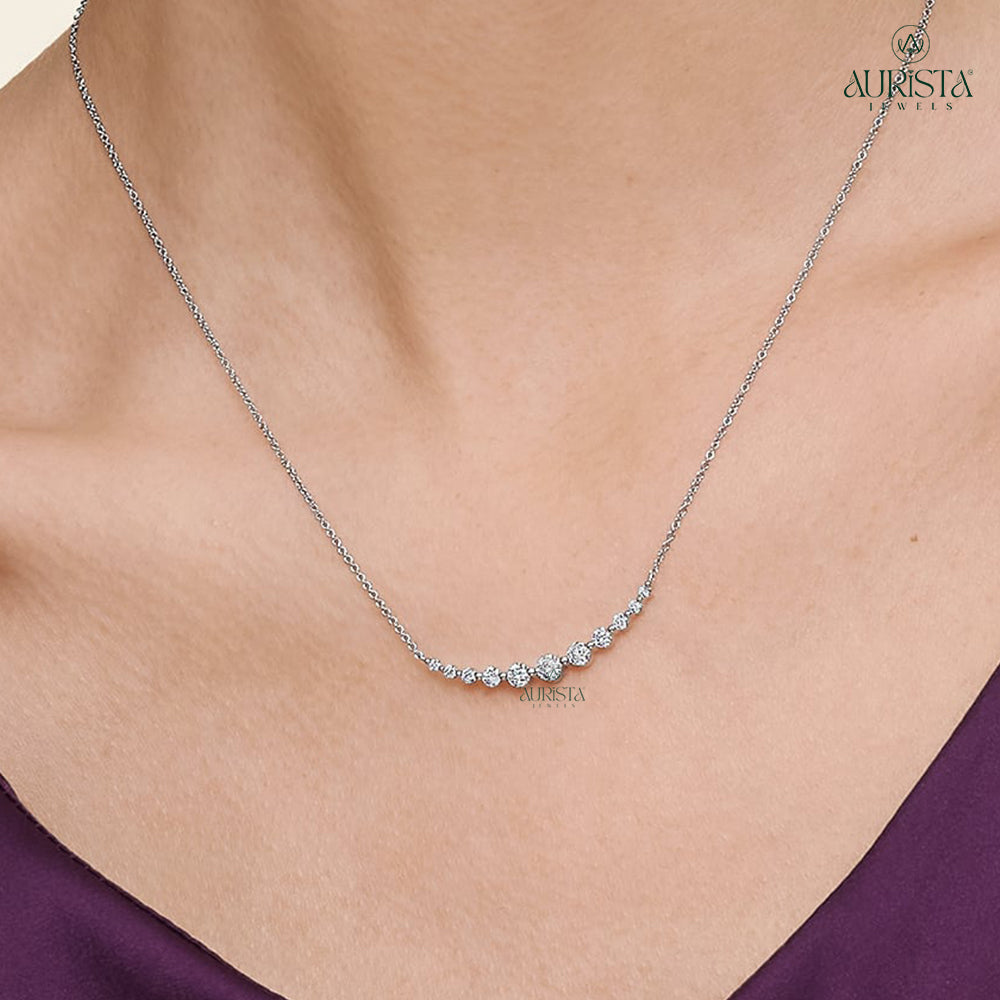 Golden Spark Round Brilliant Pendant in White Gold