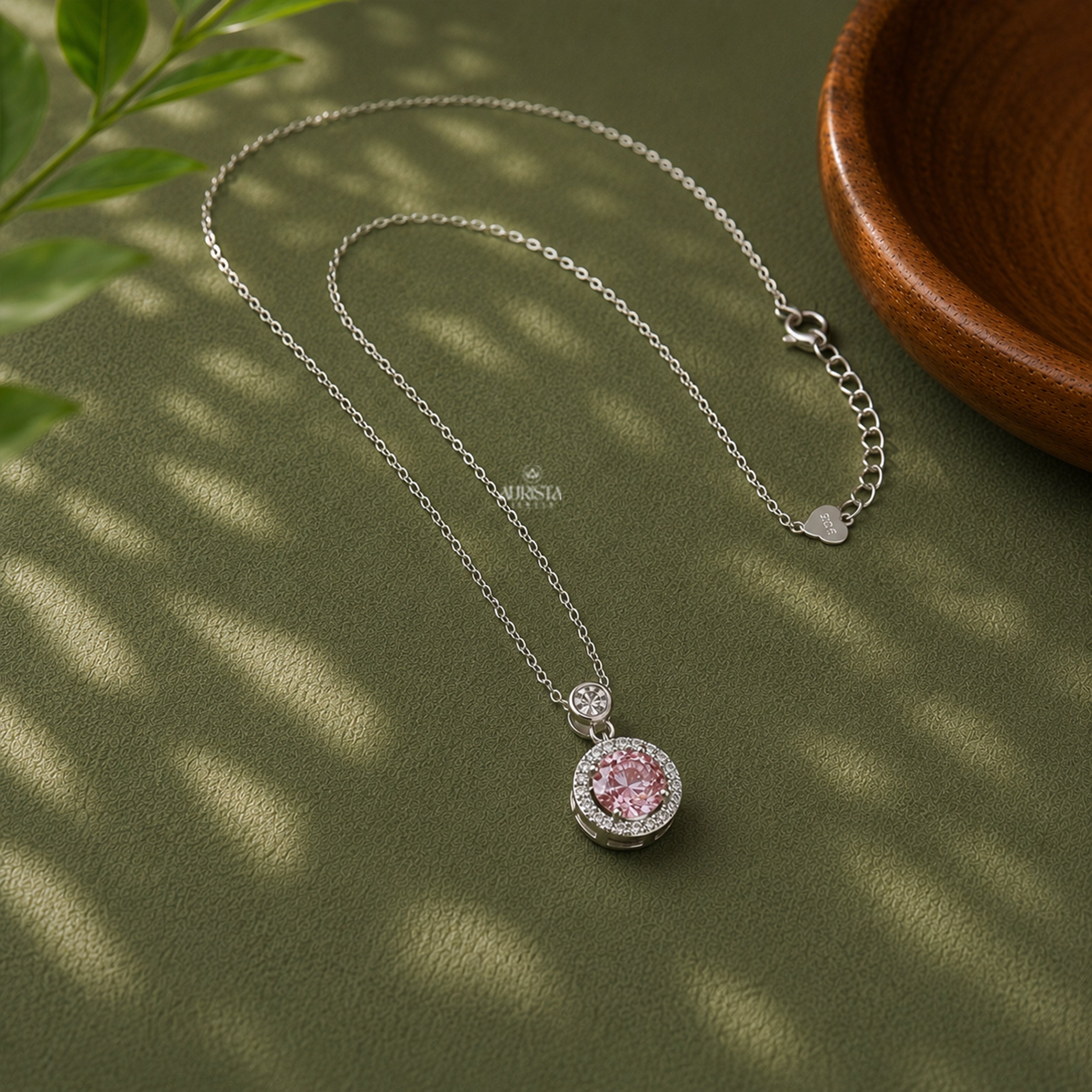 Dainty Moissanite Pink Gemstone Round Pendant Necklace Minimalist Layering Jewelry