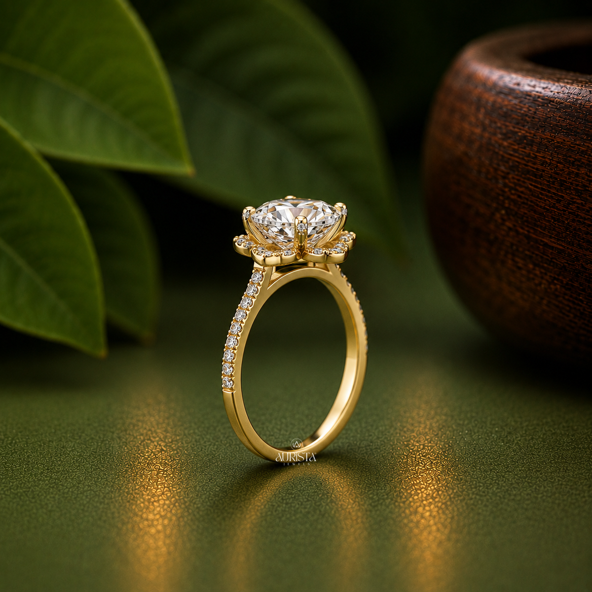 Cushion Shape Lab Grown Diamond Ring, Vintage Floral bridal-set Side Stones Fine Jewelry