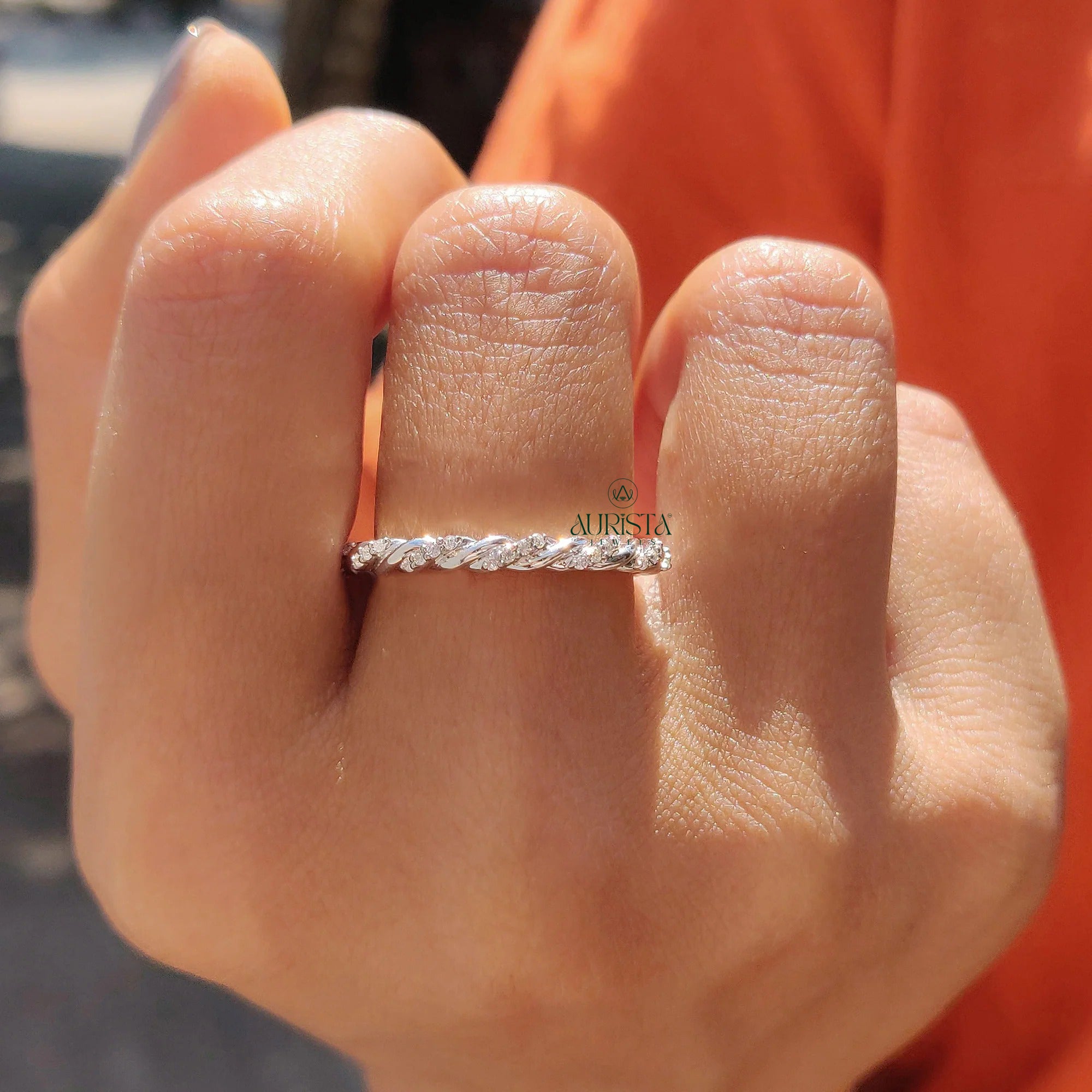 Moissanite Diamond Dainty Eternity Band Minimalist Stackable Wedding Ring