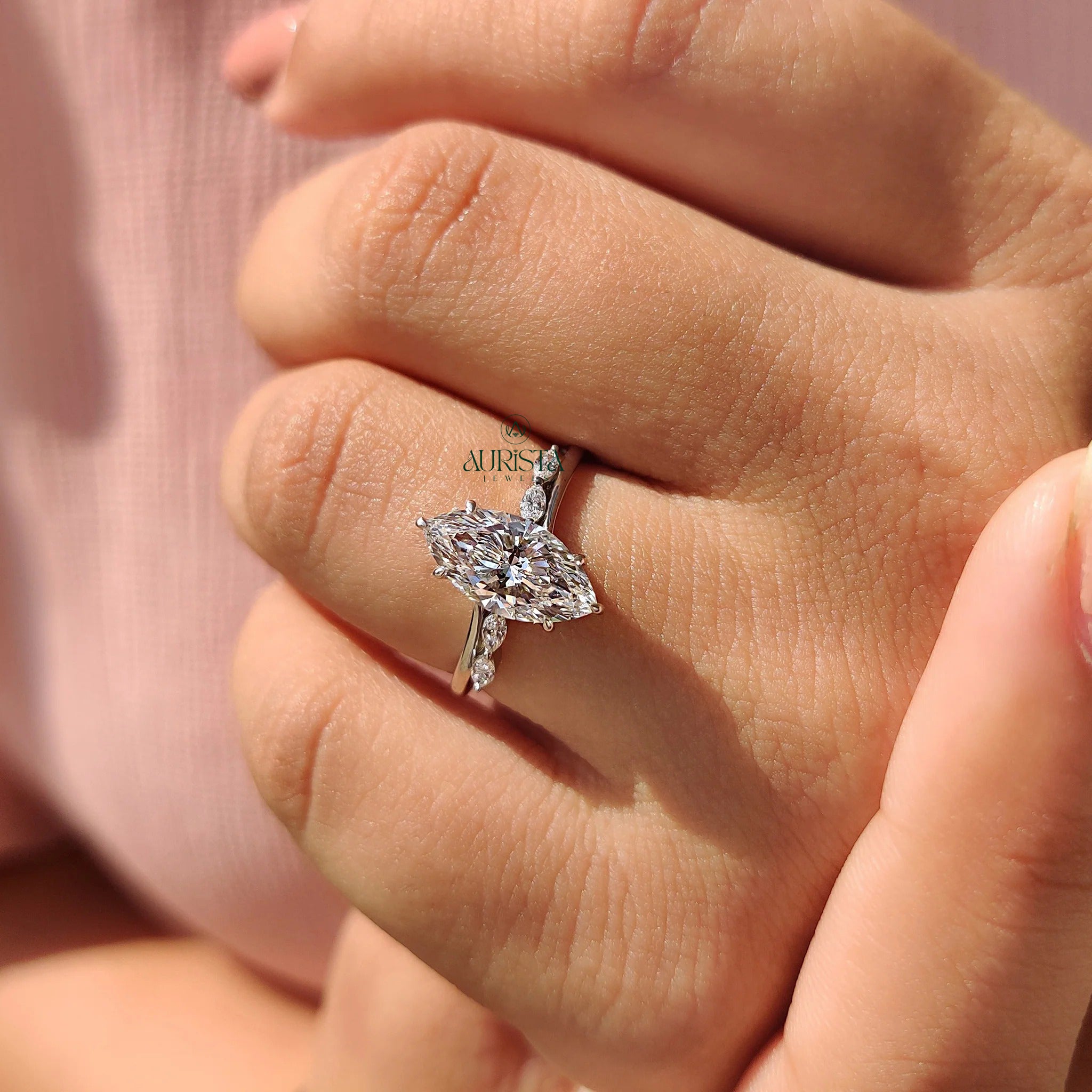 Elegant Marquise Cut Hidden Halo Ring with Timeless Sparkle