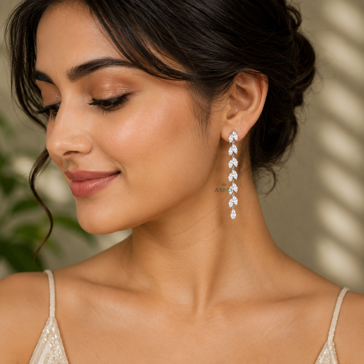 Marquise Cut Moissanite Drop Earrings Dainty Leaf Chain Dangle Earrings