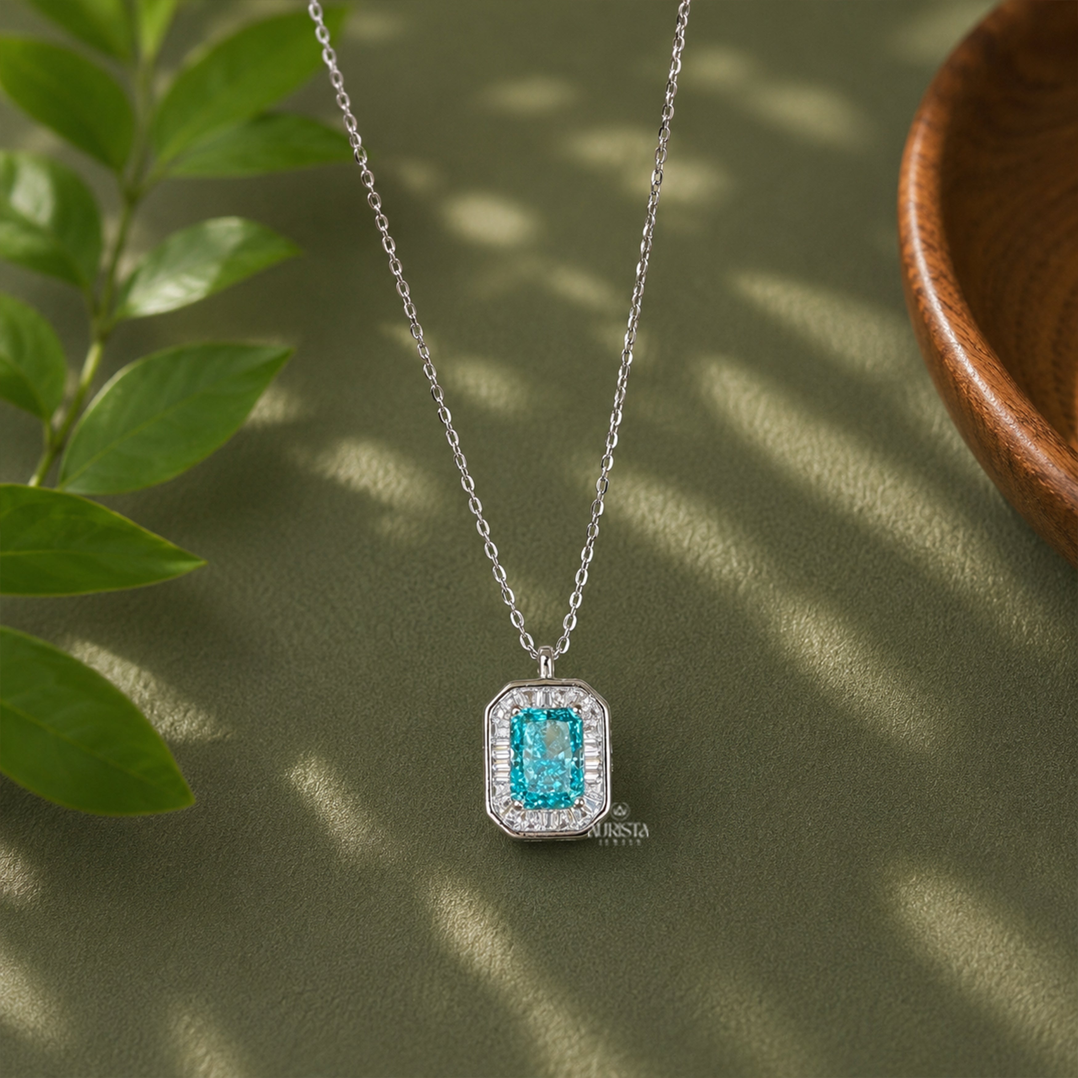 Luxury Radiant Cut Cyan Gemstone Pendant Exclusive Moissanite Jewelry For Her