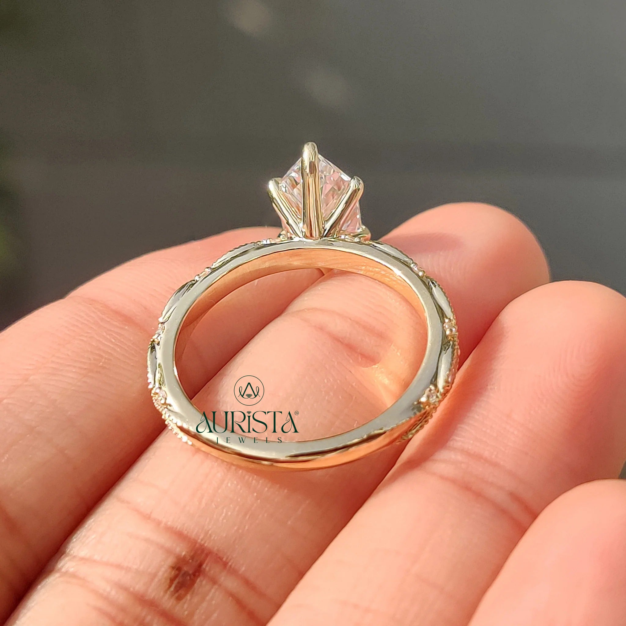 Marquise Cut Diamond Ring with Vintage Twisted Accent Band