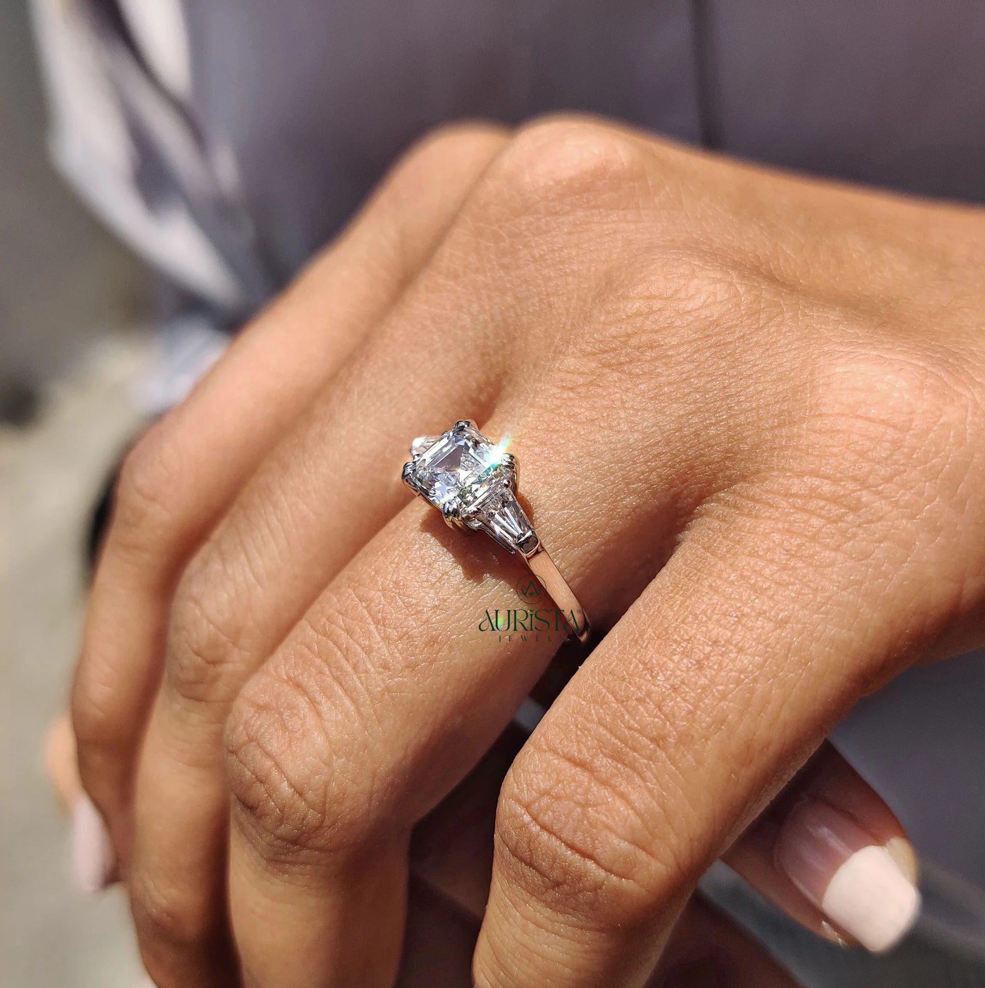 Asscher Cut Center with Tapered Baguette Side Stones
