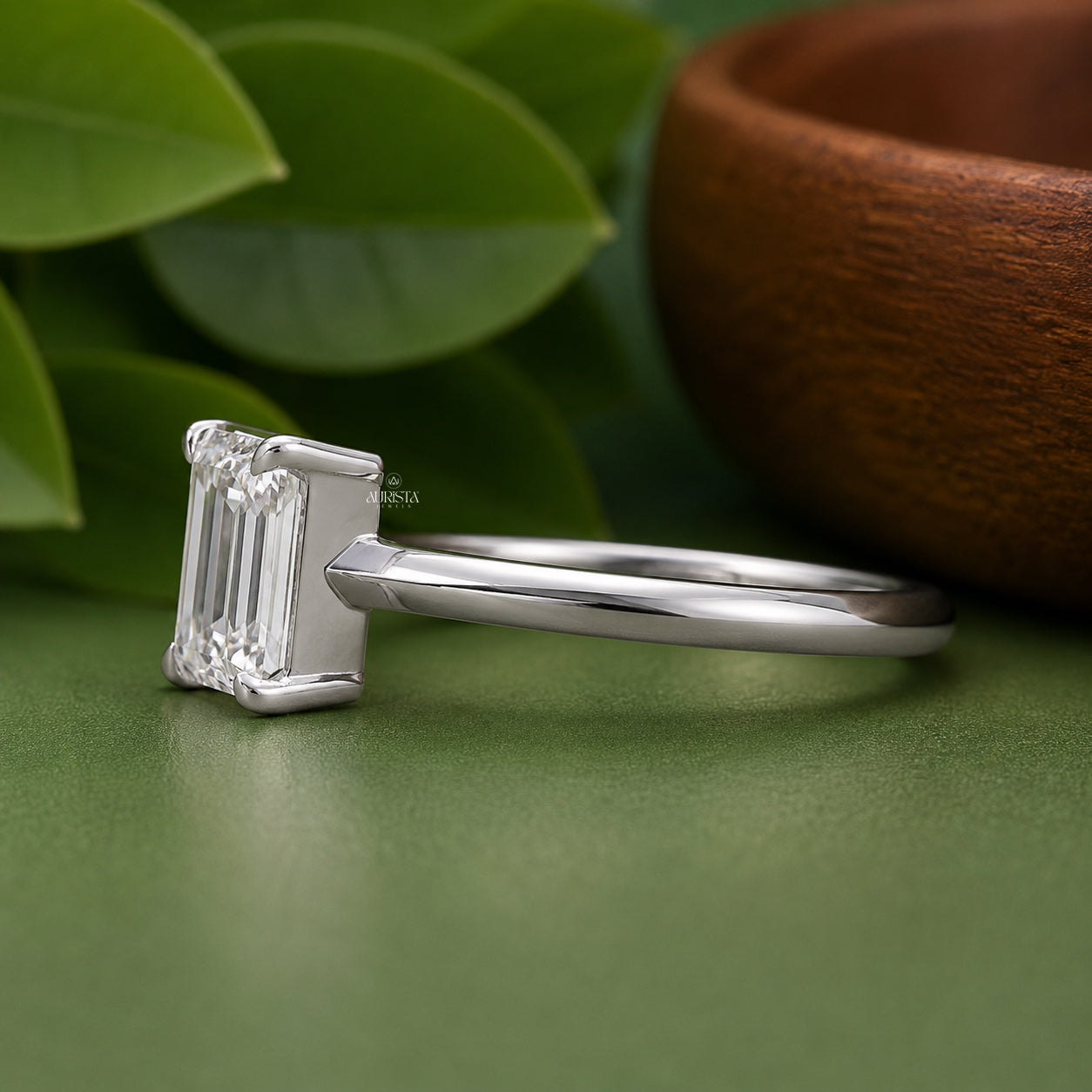 Emerald Cut Lab Grown Diamond Ring, Minimalist Engagement Wedding Ring Solitaire