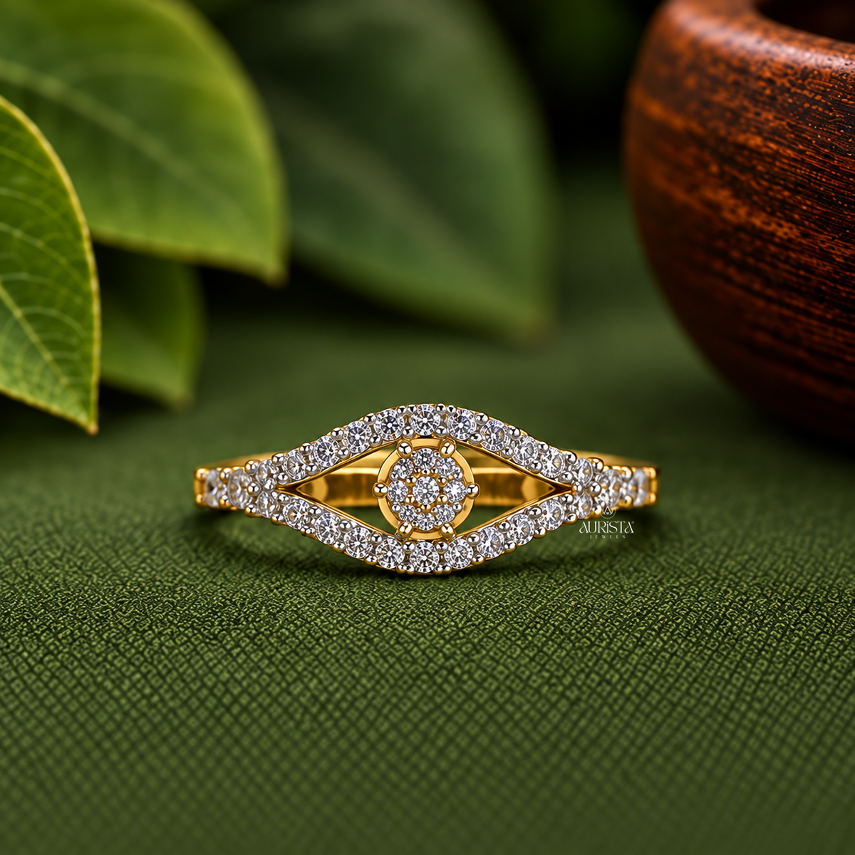 Mystical Eye Shape Lab Grown Diamond Cluster Ring Gold Statement Jewelry