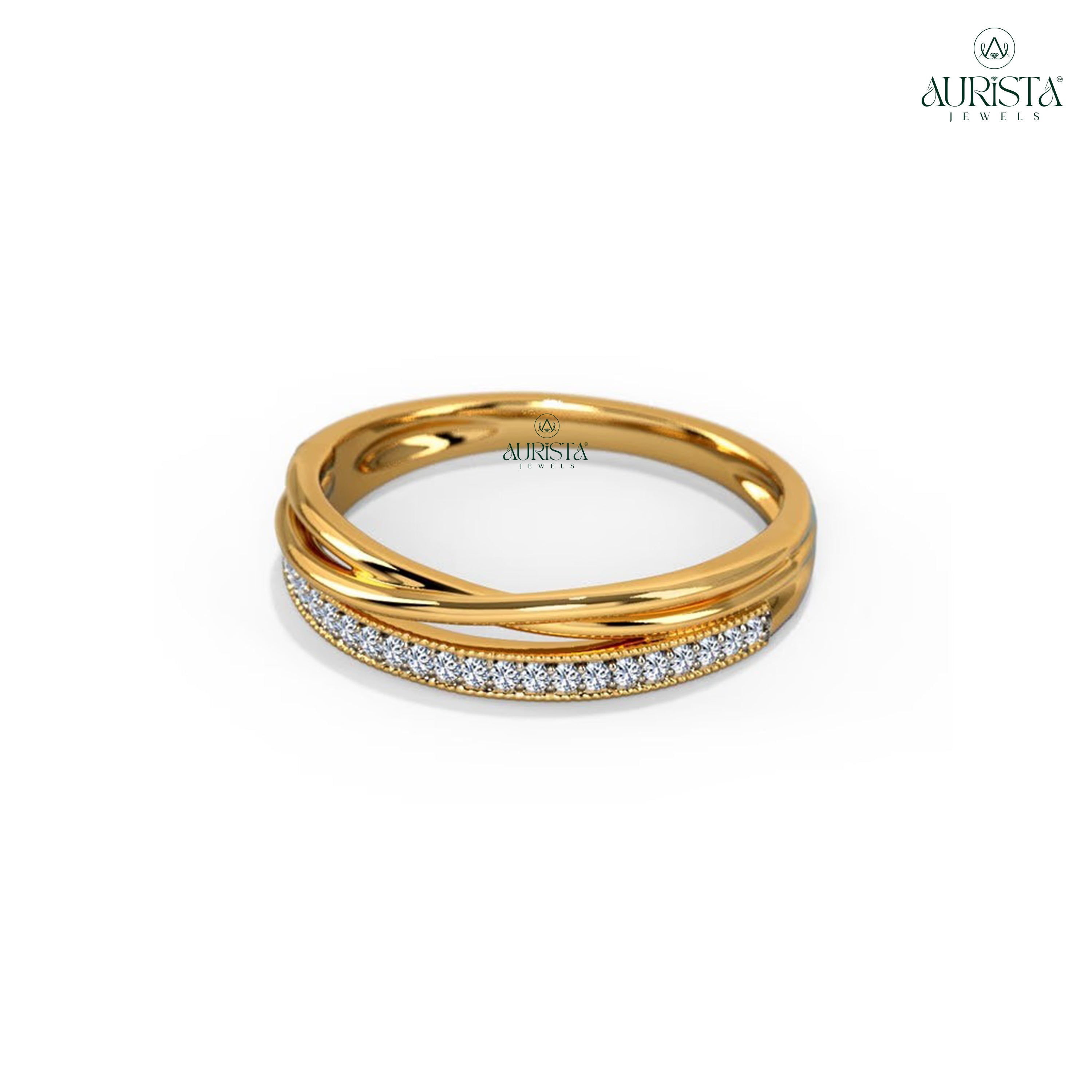 Moissanite Diamond Round Cut Interlocking Yellow Gold Anniversary Band Ring Gift Women