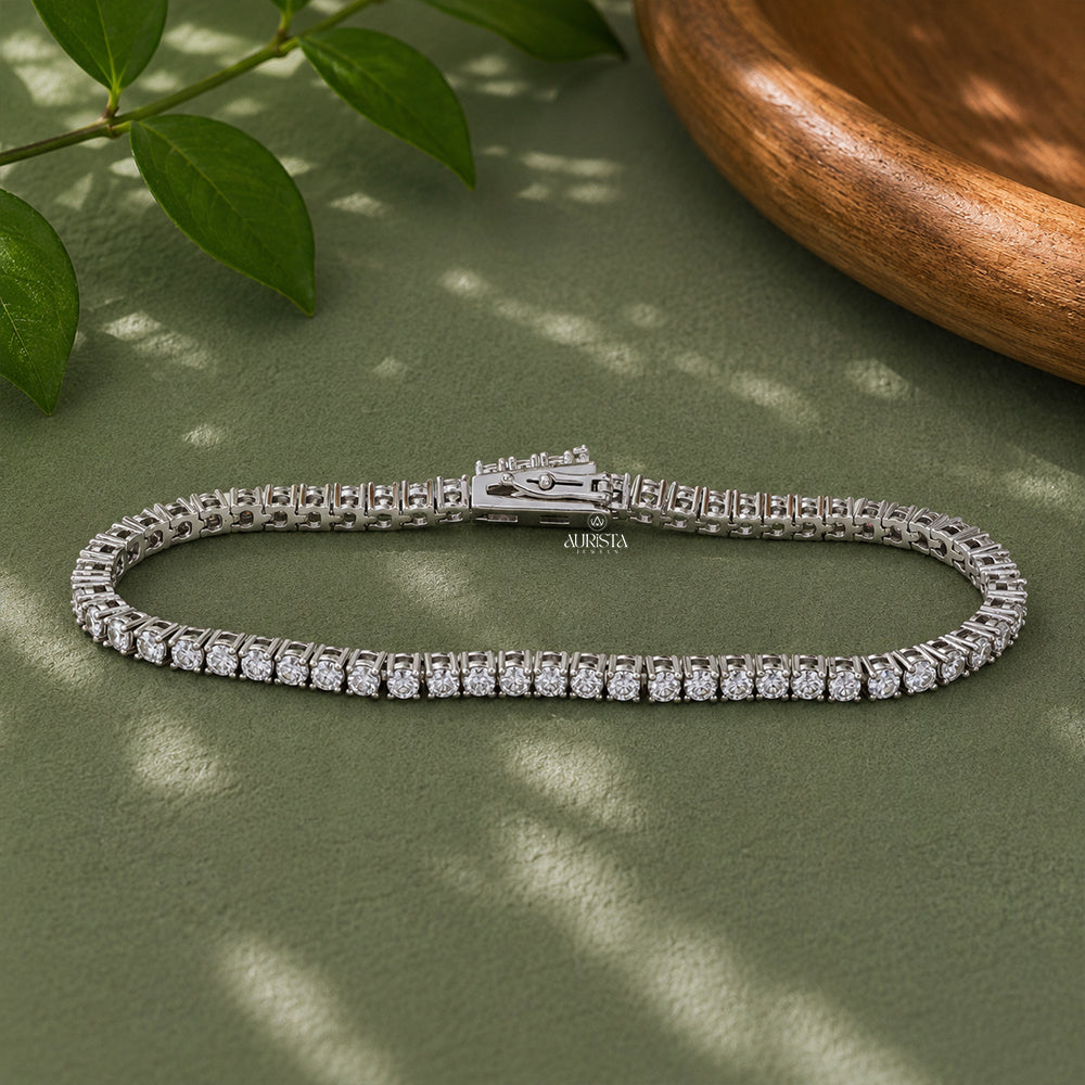 Sparkling Round Moissanite Tennis Bracelet, Sterling Silver Minimalist Wedding Jewelry