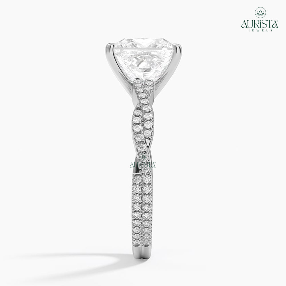 2.00ct Princess Shape Moissanite Diamond Ring, Twisted Pave Band Bridal Jewelry