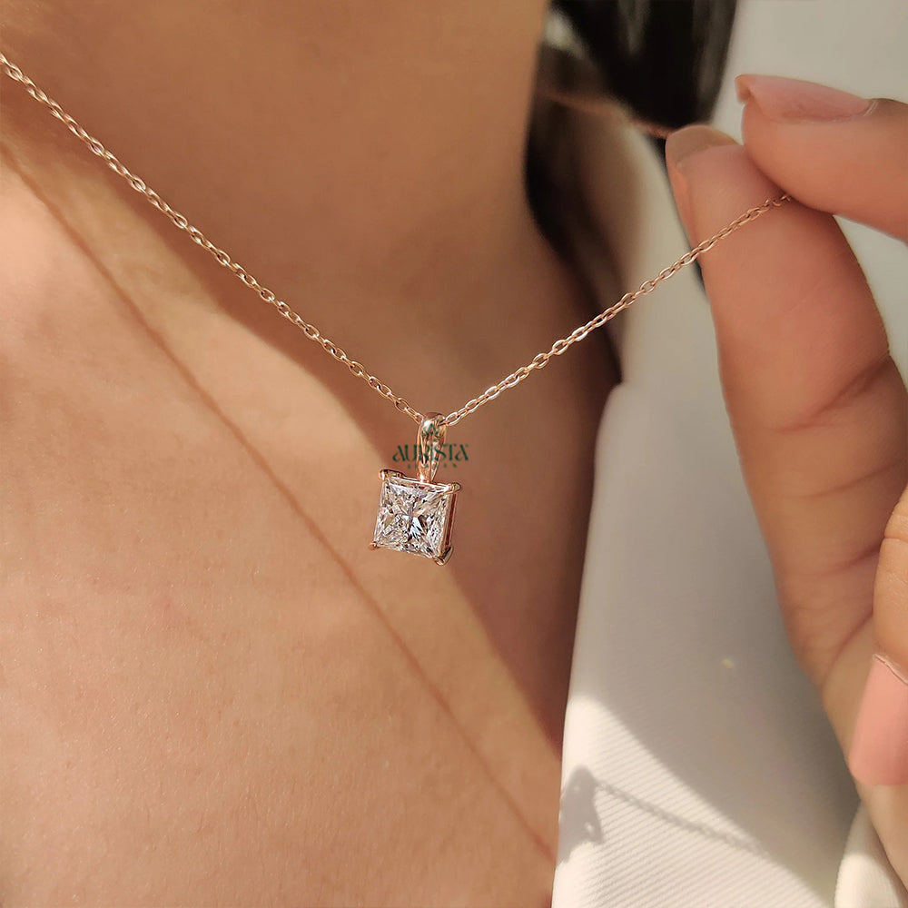 Forever Yours Princess Cut Diamond Pendant in Rose Gold