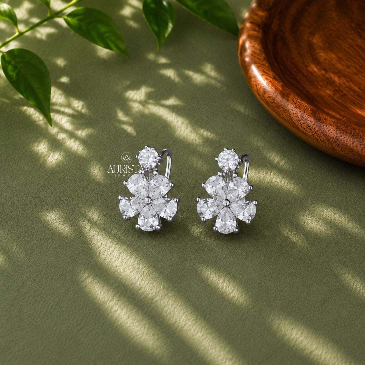 Necklace and Earring moissanite Set Elegant Flower Pendant Minimalist Floral Set