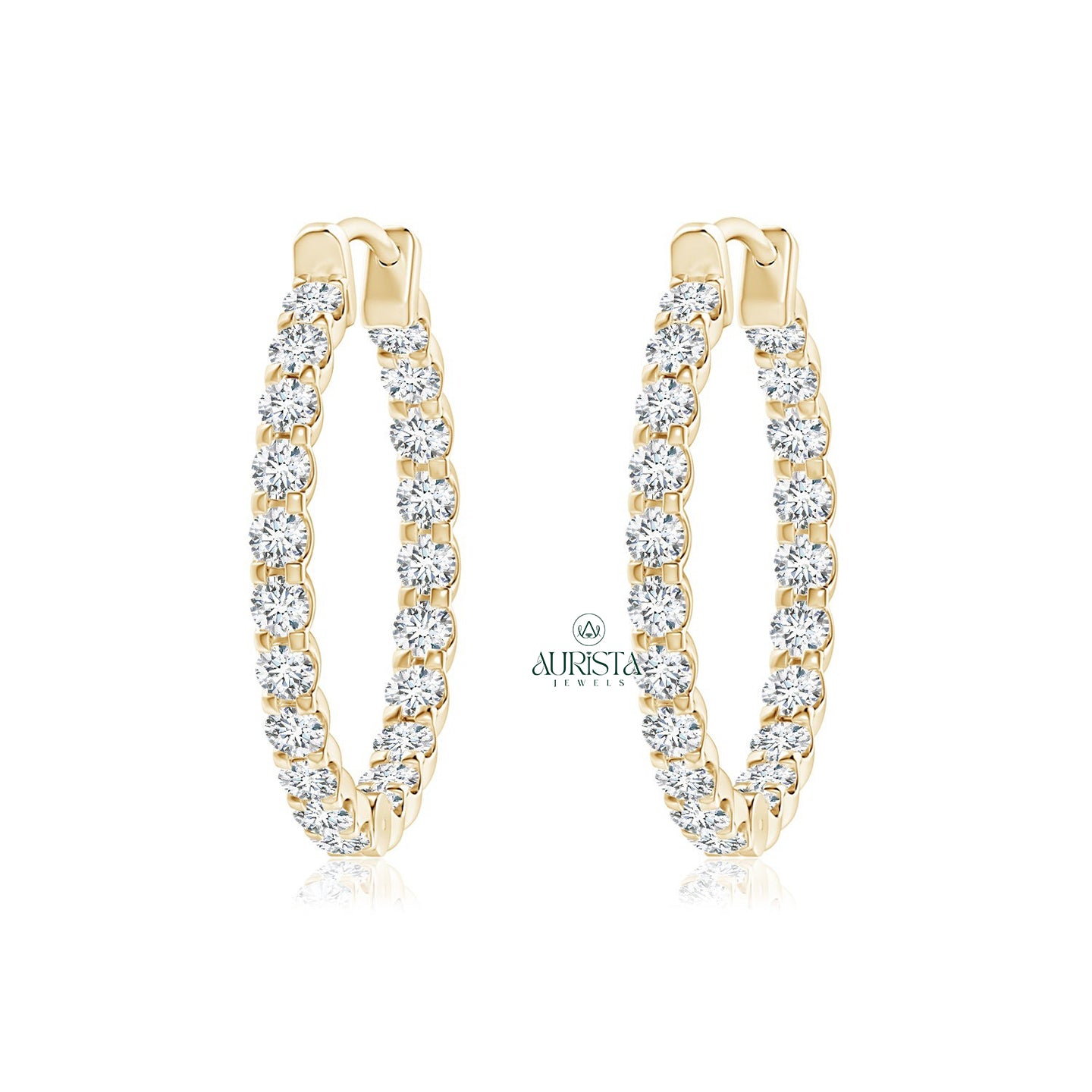 Elegant Princess Cut Diamond Hoop Earrings