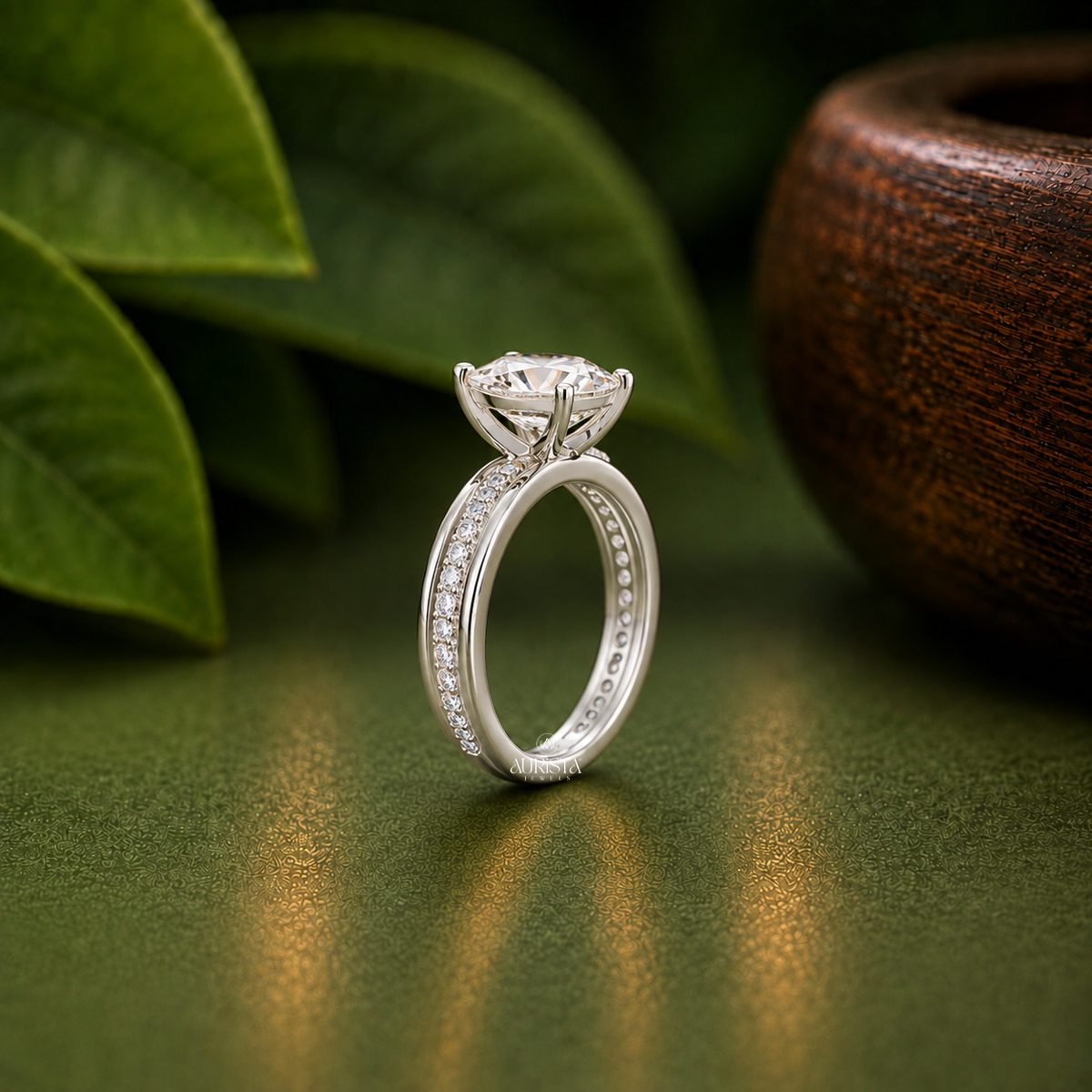 Emerald Shape Lab Grown Diamond Ring, Bezel Setting Channel Pave Band White Gold