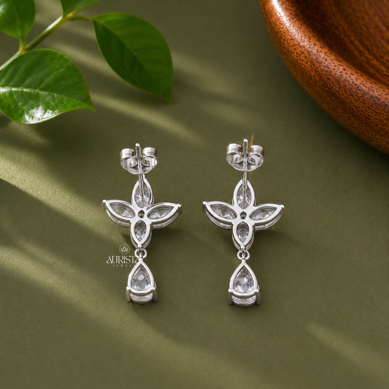 Prae and Marquise Cut Moissanite  Dangle Earrings Bridal Party Gift