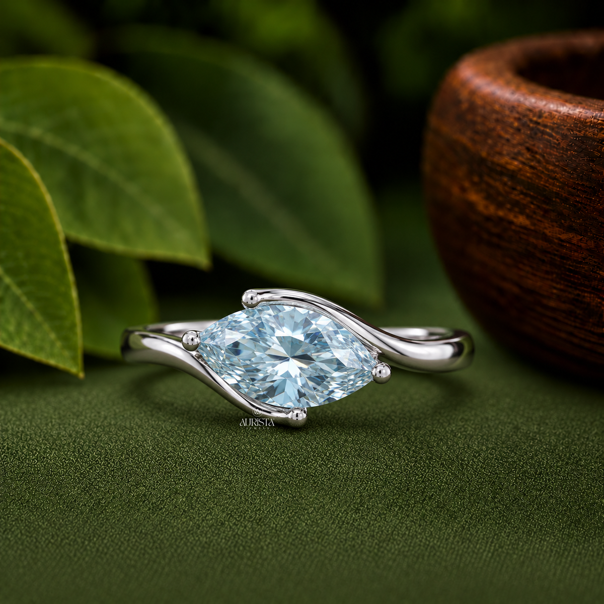 Sky Marquise Cut Bypass Engagement Ring Color Diamond Lab Grown in Diamond Jewelry