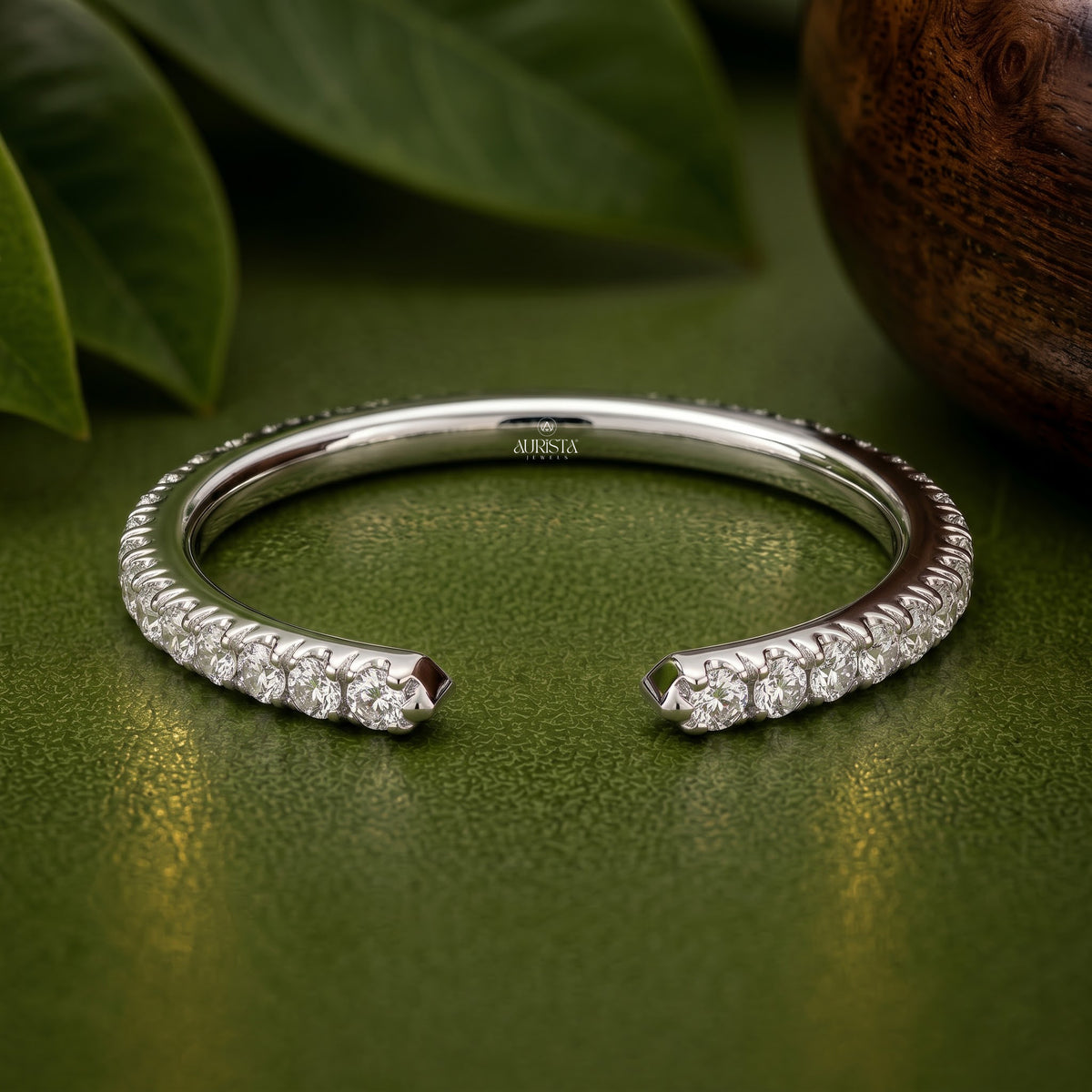 Round Lab Grown Diamond Band, Stacking Ring In White Gold, Modern Half Eternity
