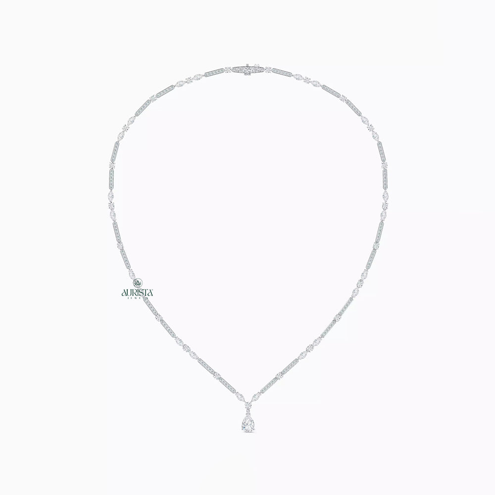 Silver Pear Drop Lab Grown Diamond Necklace Statement Bridal Fine Jewelry Luxury Gift