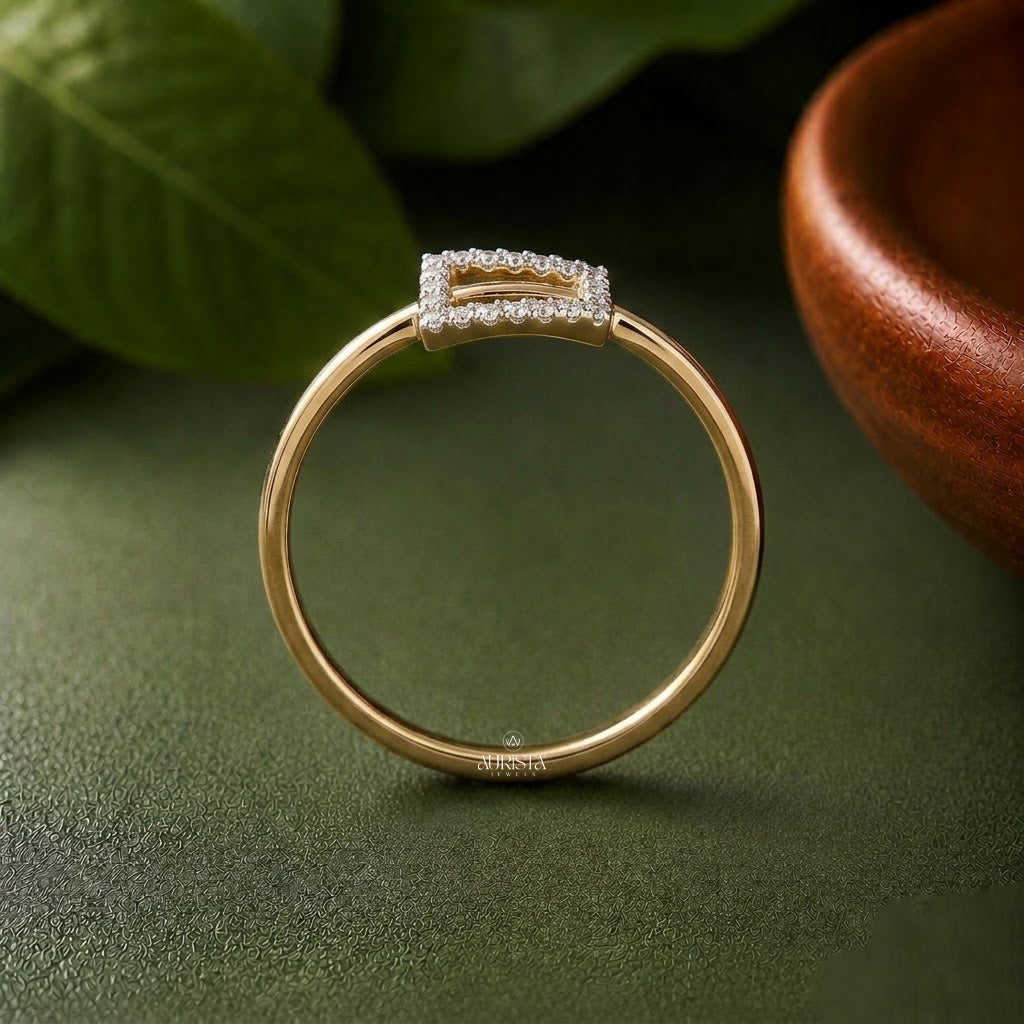 Lab Grown Diamond Gold Geometric Ring Trapezoid Statement Band Modern Stacking Ring