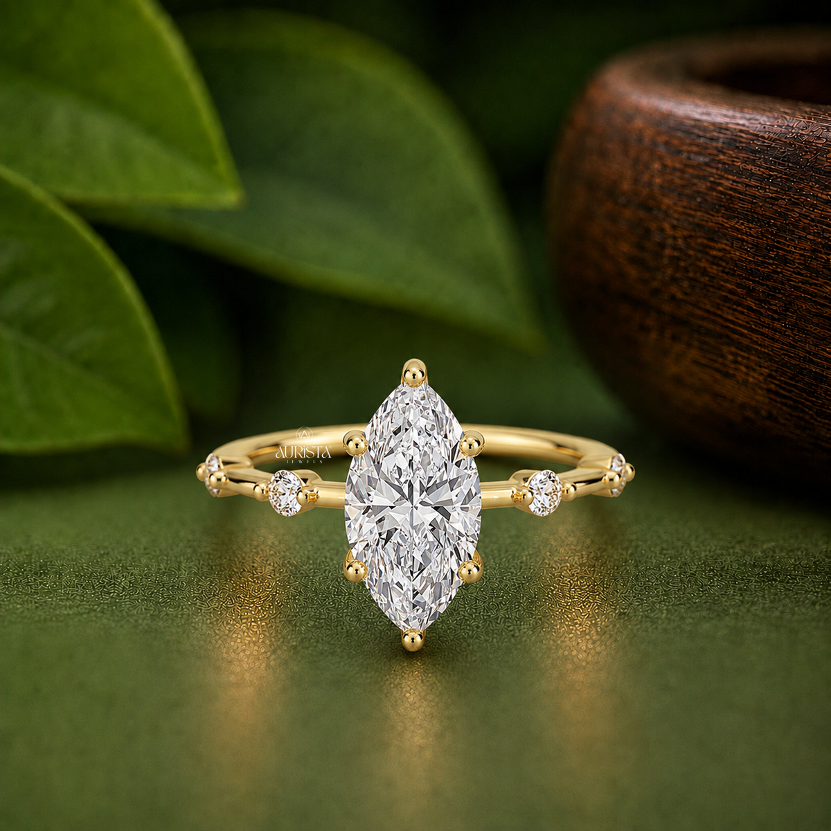 Marquise Shape Lab Grown Diamond Ring, Station Accent Dainty Anniversary Gift