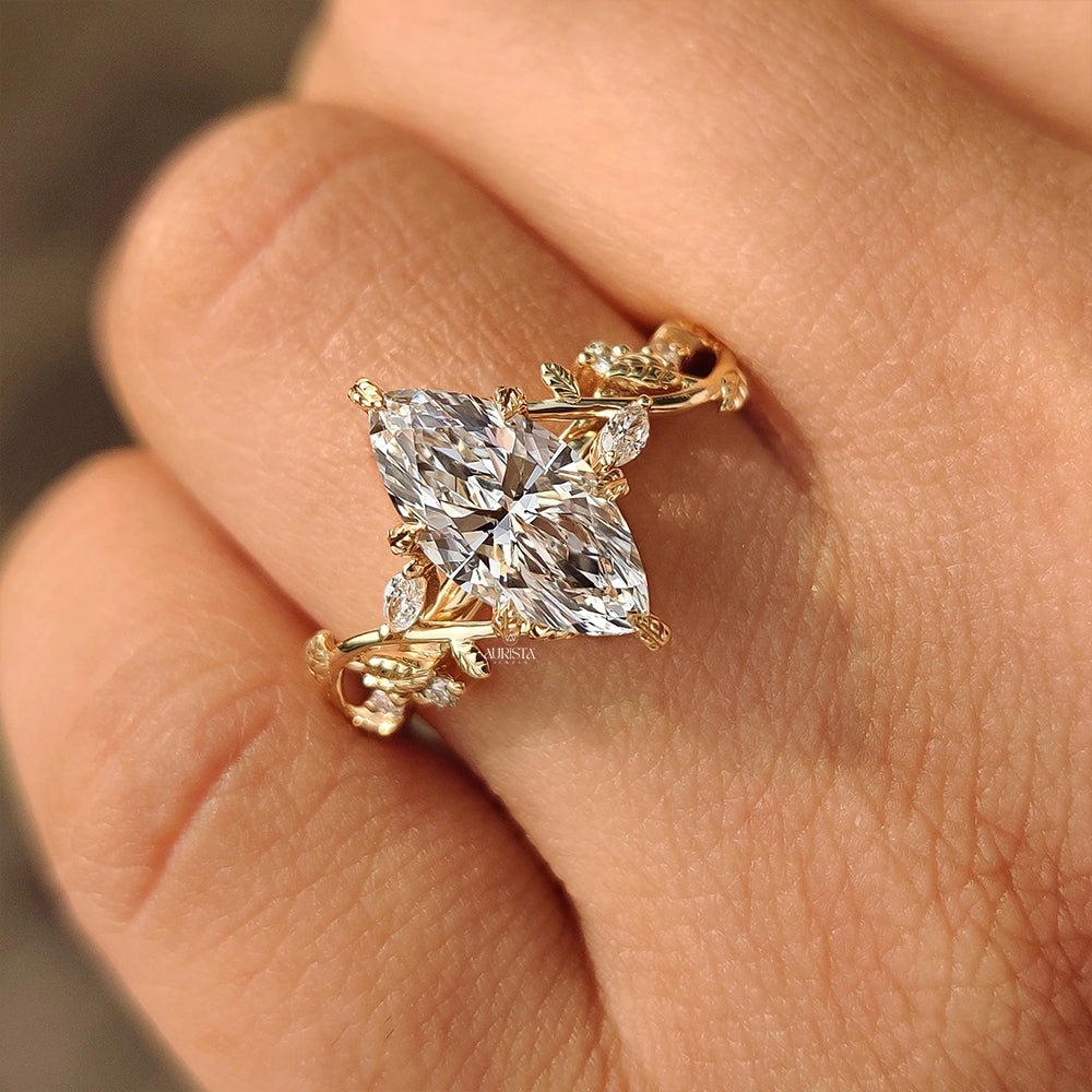 Majestic Marquise Diamond Ring with Royal Twisted Vine Design