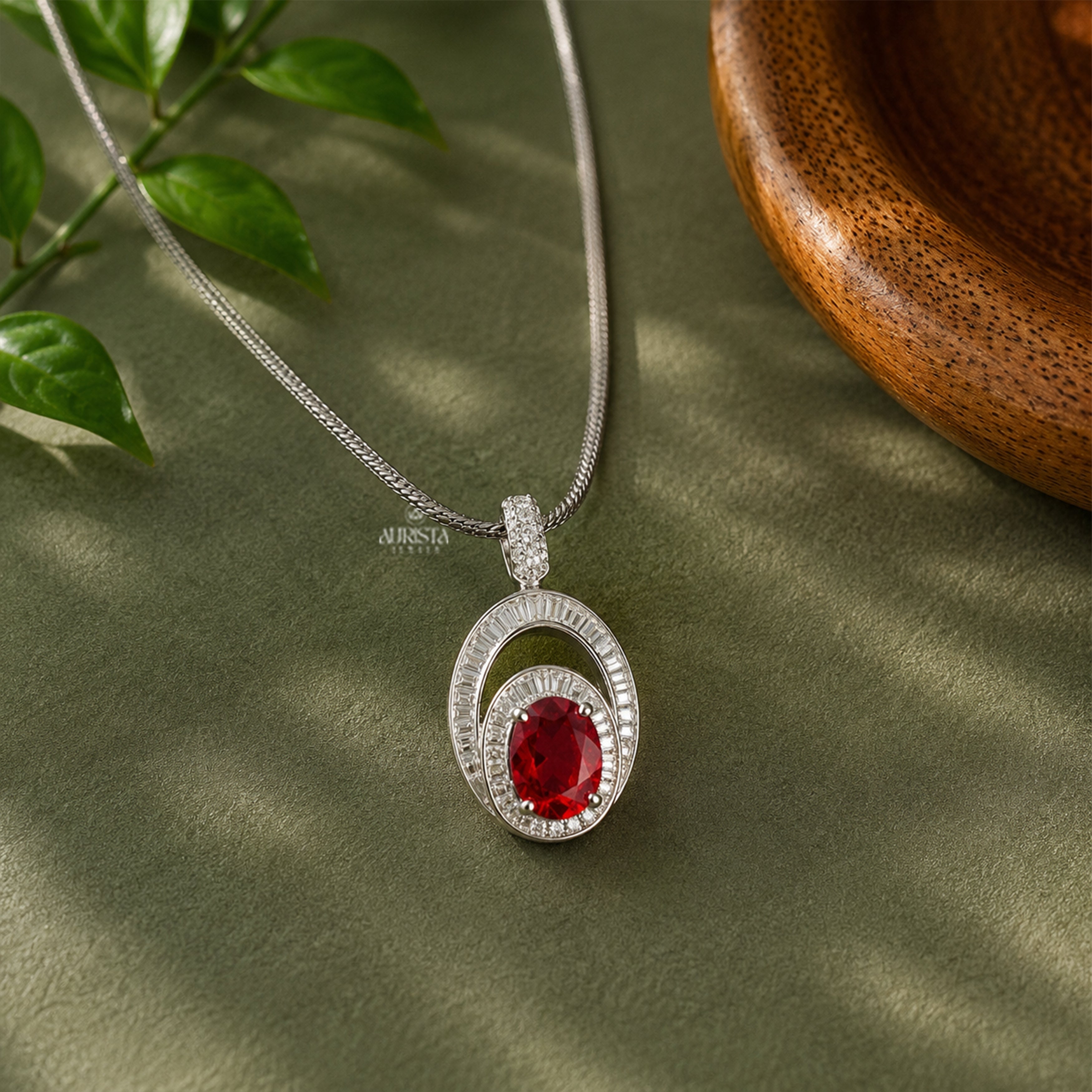 Oval Red Gemstone Pendant Statement Necklace Luxury Moissanite Jewelry Gift