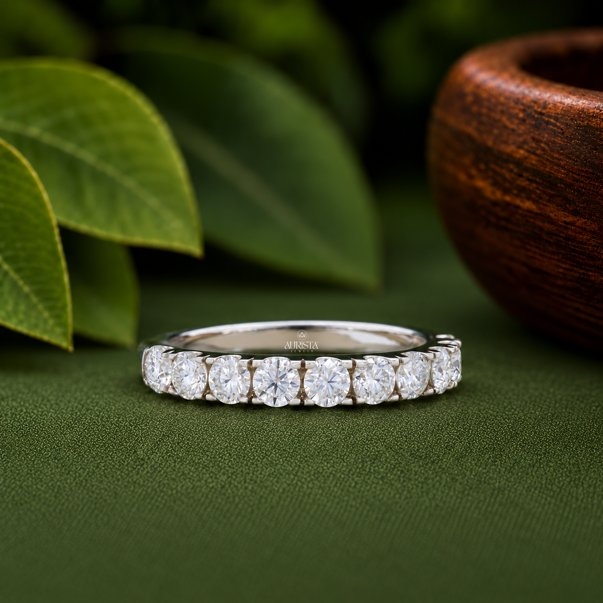 Round Cut Lab Grown Diamond Eternity Band, Stackable Wedding Ring in White Gold