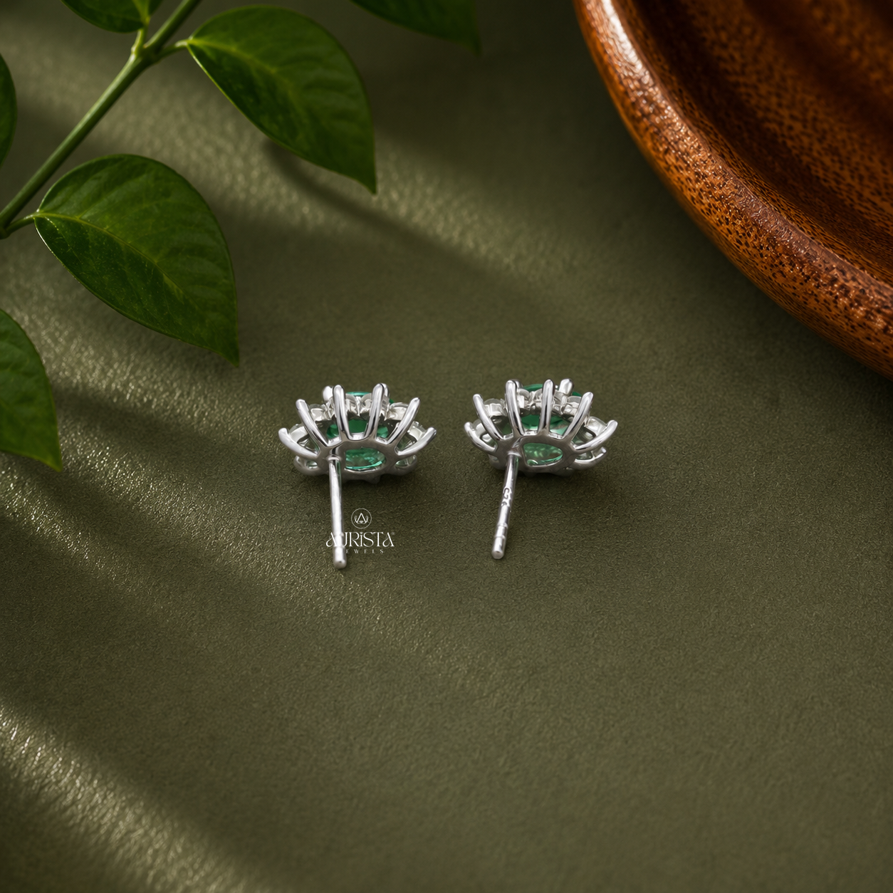 Green Oval Cut Lab Grown in Diamond Halo Stud Earrings Chic Jewelry