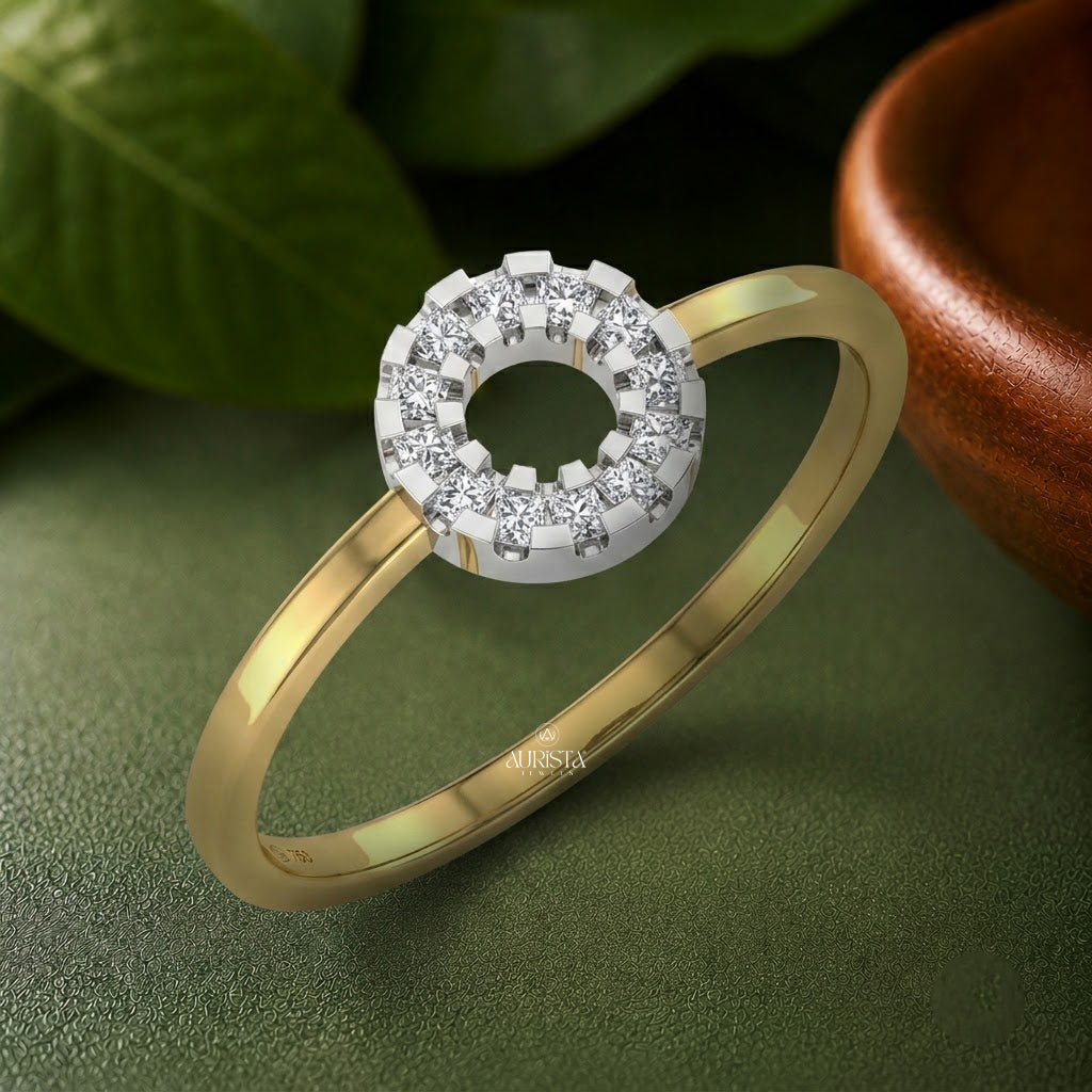 Lab Grown Diamond Gold Halo Ring Geometric Statement Band Modern Stacking Ring Chic