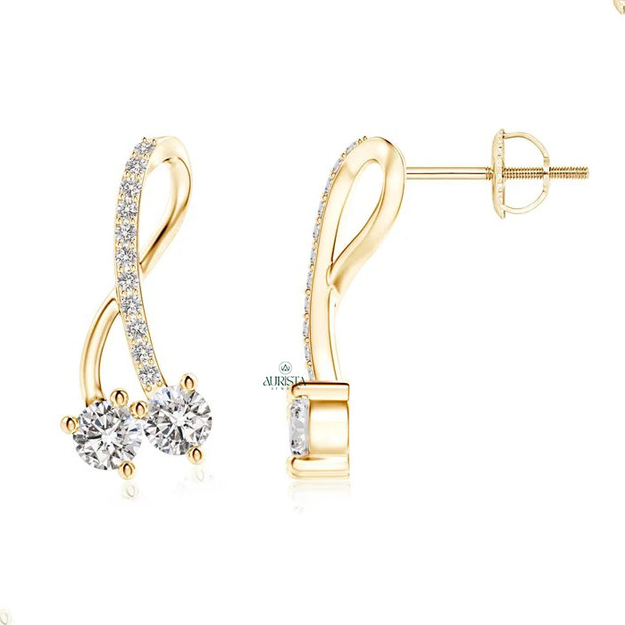 Elegant Twist Dual Diamond Drop Earrings