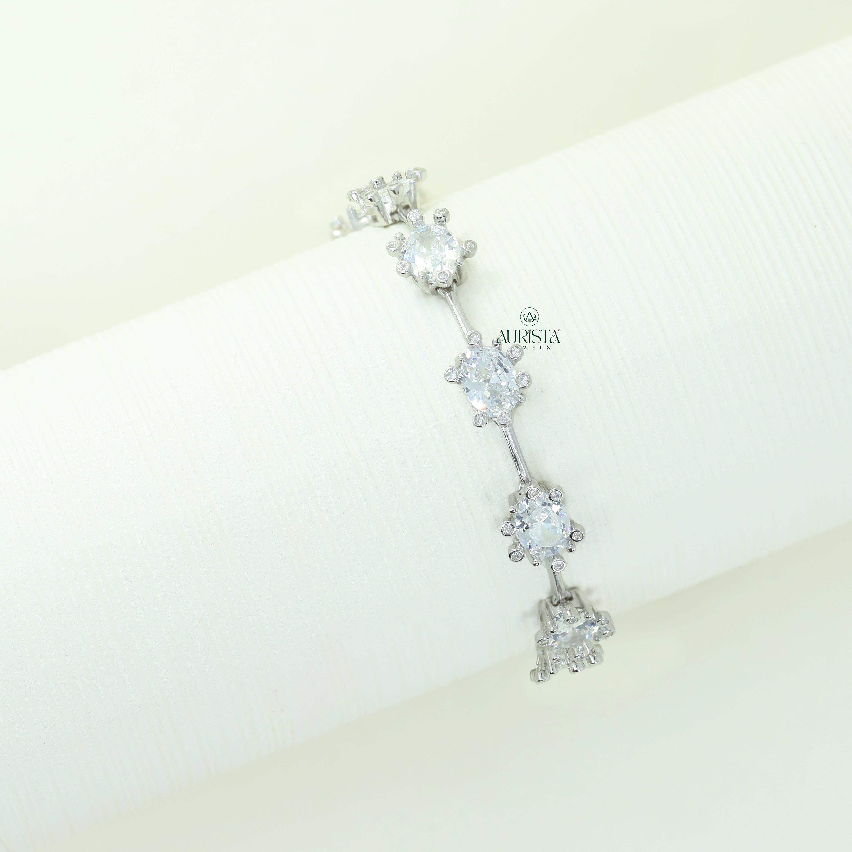 Elegant Moissanite Oval Station Bracelet, Dainty White Stone Link Bracelet