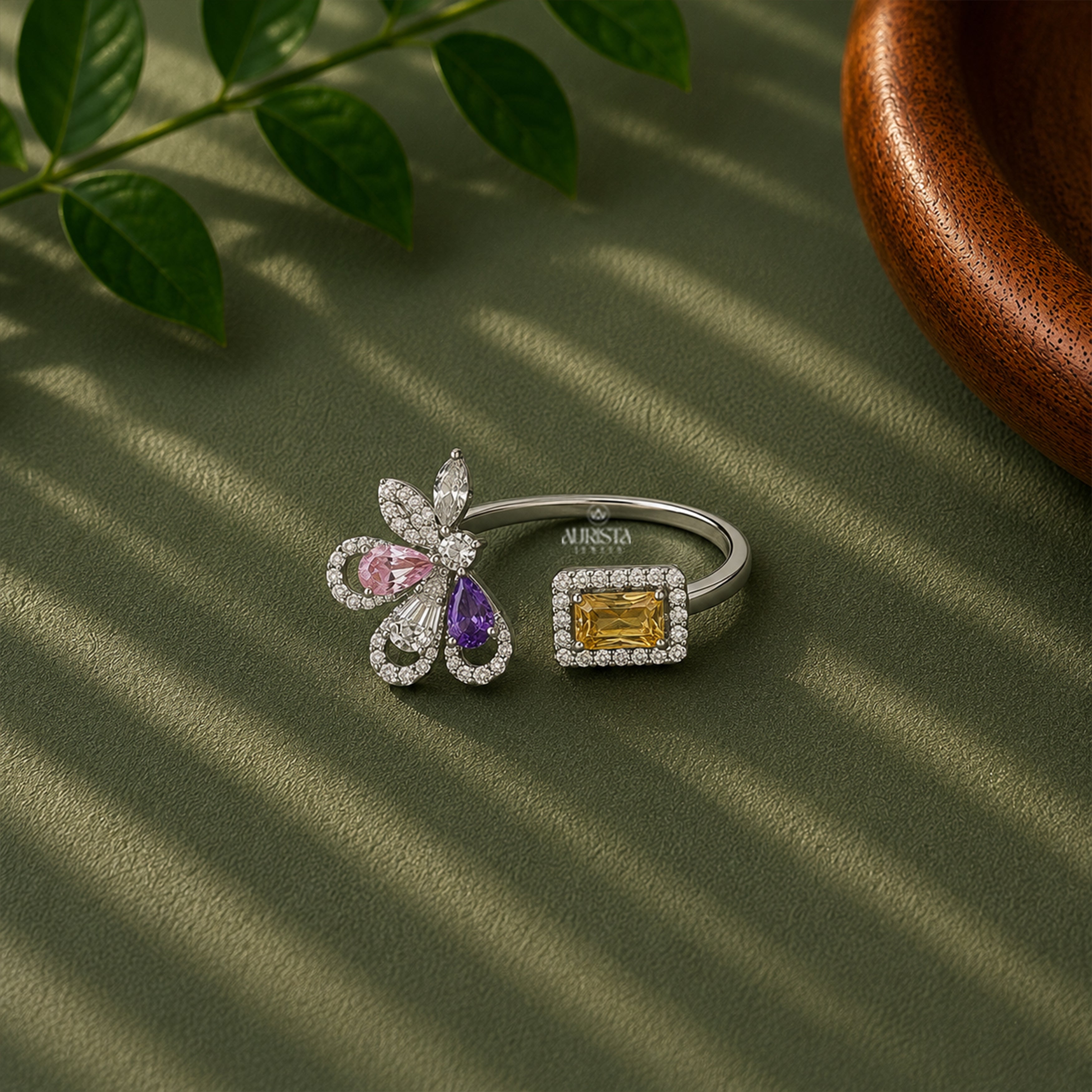 Butterfly Moissanite Statement Ring Multi Color Gemstone Luxury Open Ring For Women