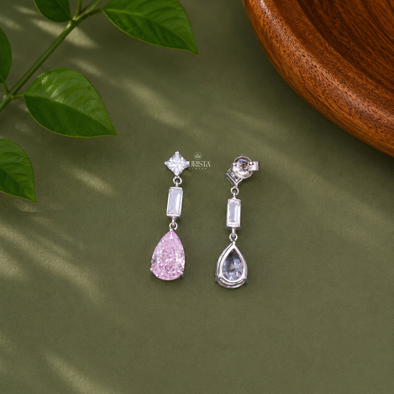 Pink Pear Cut Dangle Earrings Moissanite Modern Luxury Bridal Jewelry