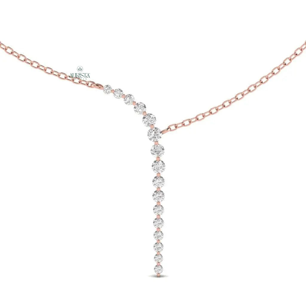 Gold Asymmetrical Necklace Lab Grown Diamond Lariat Minimalist Delicate Y Chain Gift