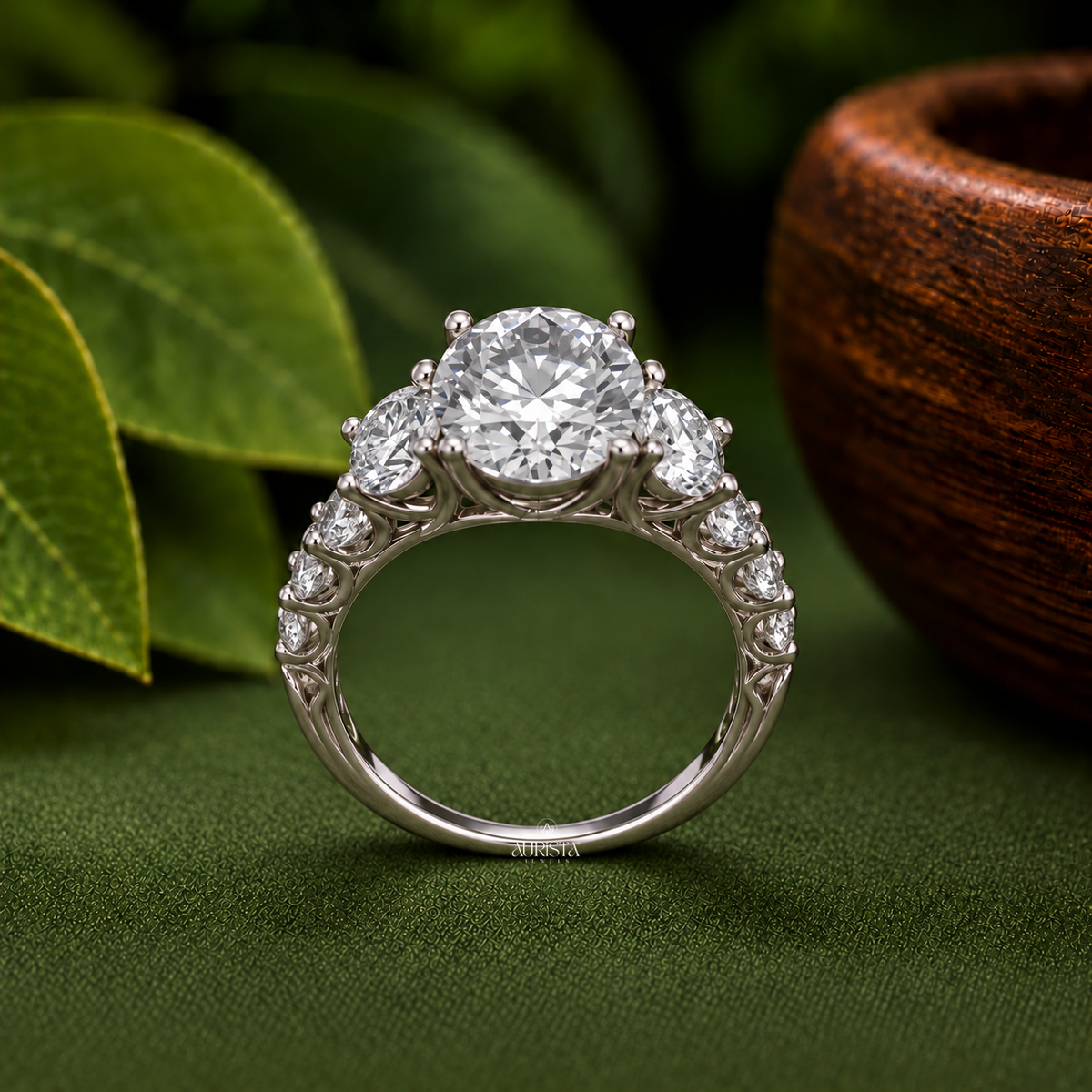 4 CT Round Cut Lab Grown Diamond Ring, Three Stone Engagement Ring, Luxury Bridal