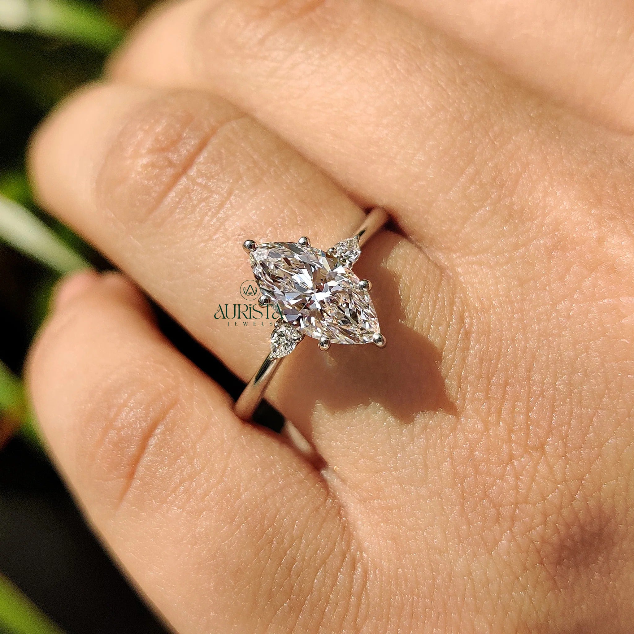 Majestic Marquise Cut Three Stone Ring with Timeless Sparkle